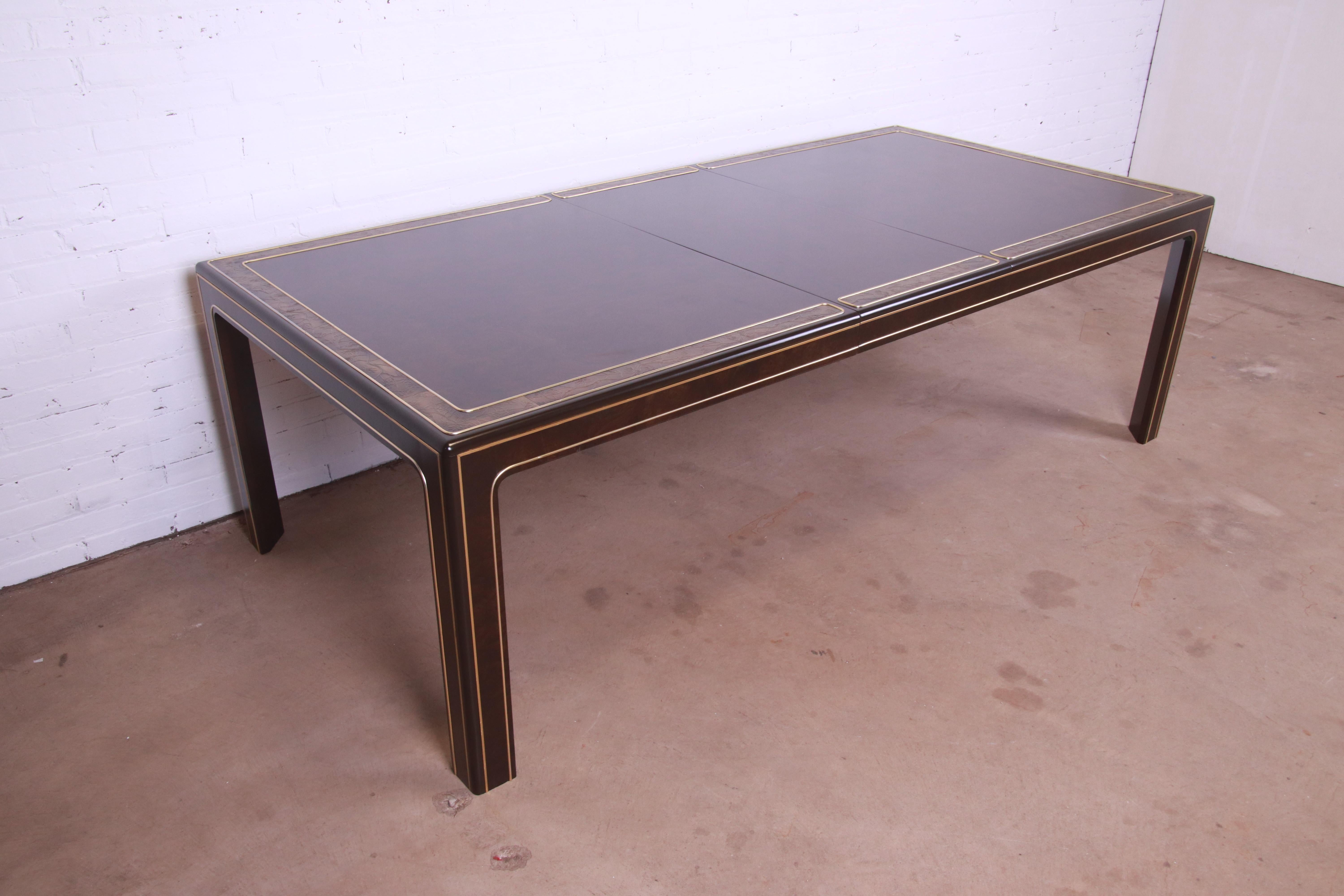 Late 20th Century Bernhard Rohne for Mastercraft Burl Wood and Acid Etched Brass Dining Table For Sale