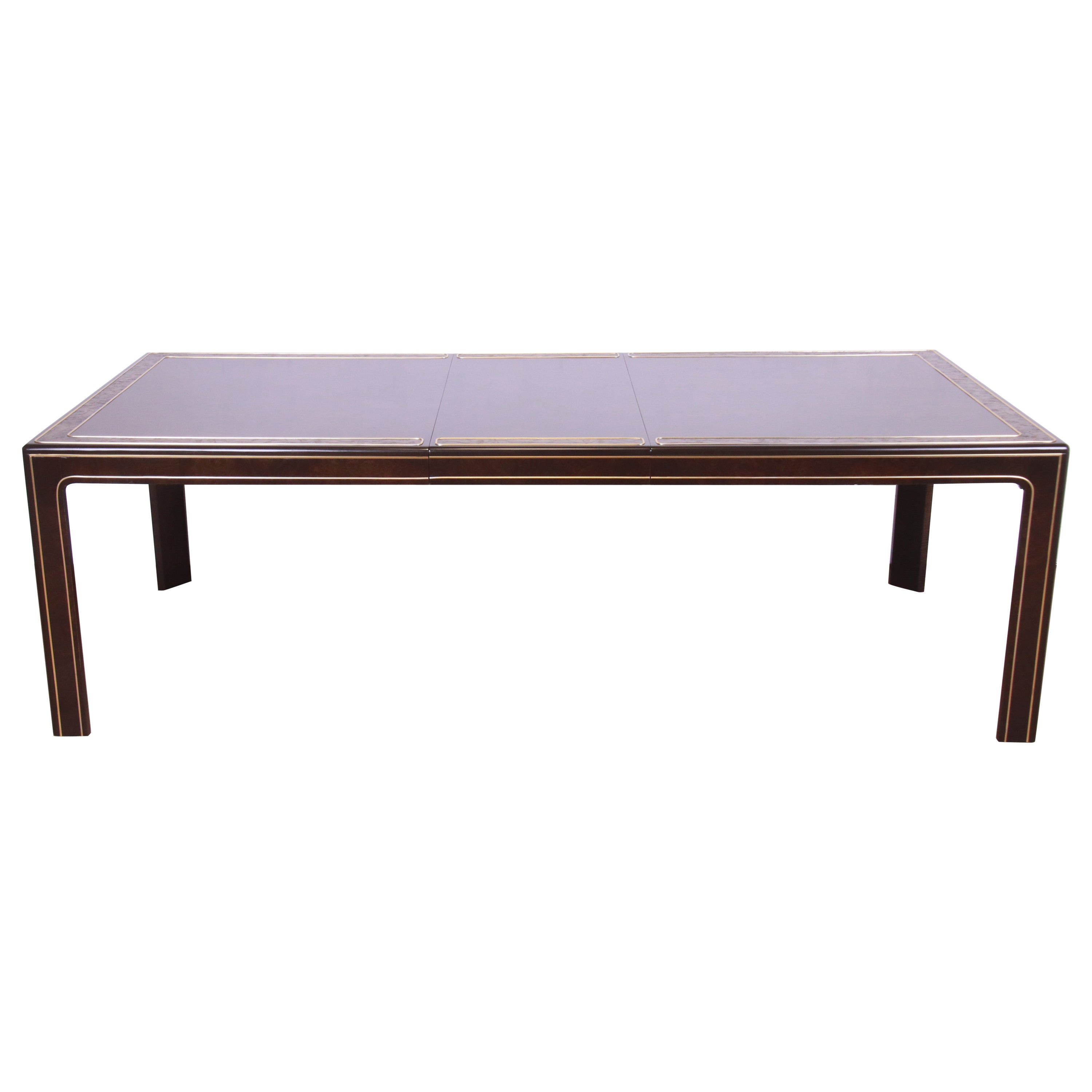 Bernhard Rohne for Mastercraft Burl Wood and Acid Etched Brass Dining Table
