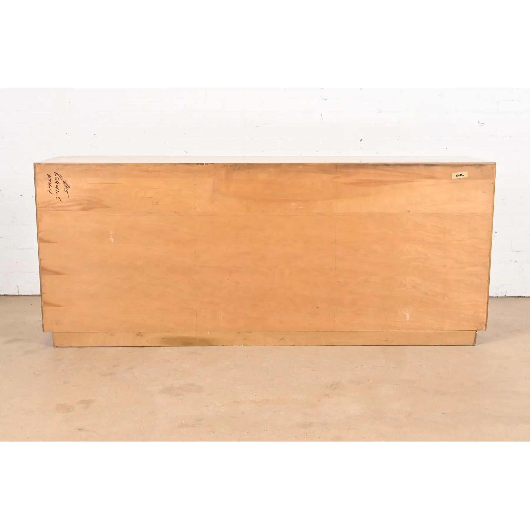 Bernhard Rohne for Mastercraft Burl Wood and Acid Etched Brass Dresser For Sale 6