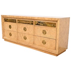 Bernhard Rohne for Mastercraft Burl Wood and Acid Etched Brass Dresser