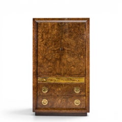 Bernhard Rohne for Mastercraft Burlwood and Acid Etched Brass Armoire Dresser