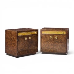 Bernhard Rohne for Mastercraft Burlwood and Acid Etched Brass Nightstands - Pair