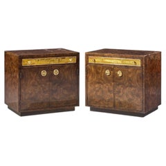 Bernhard Rohne for Mastercraft Burlwood and Acid Etched Brass Nightstands - Pair