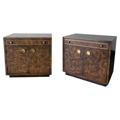 Bernhard Rohne for Mastercraft Burlwood Nightstands Etched Brass