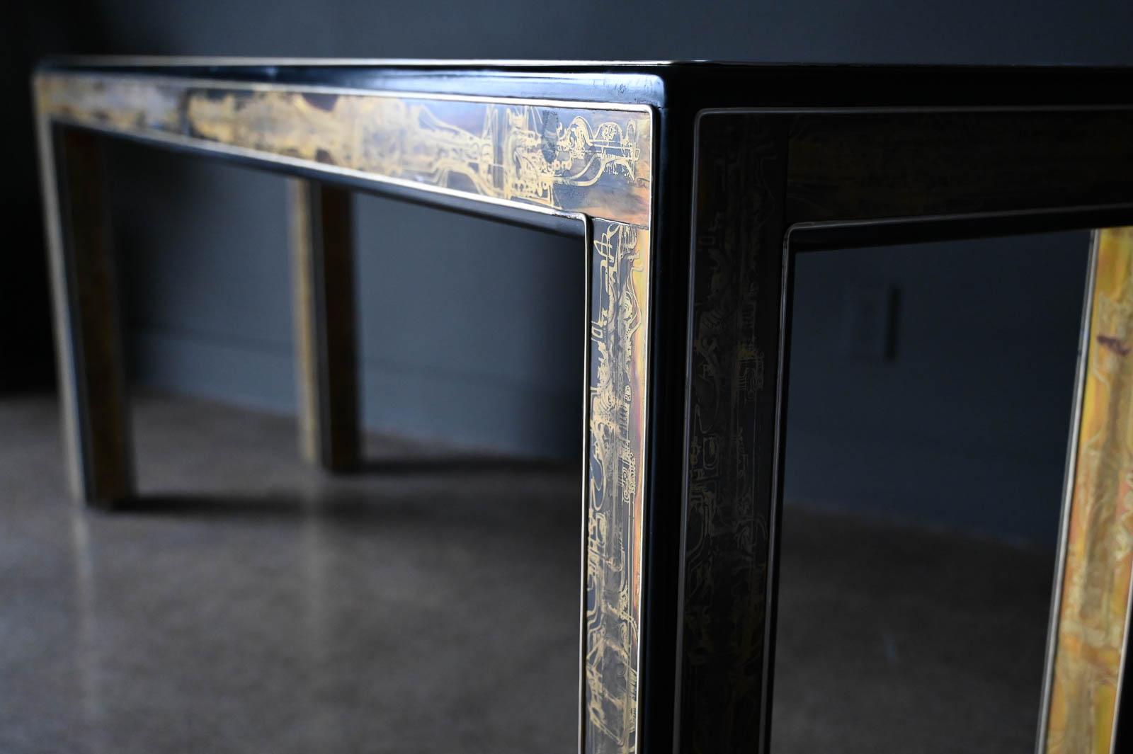 Bernhard Rohne for Mastercraft Etched Brass and Glass Console, circa 1970 4