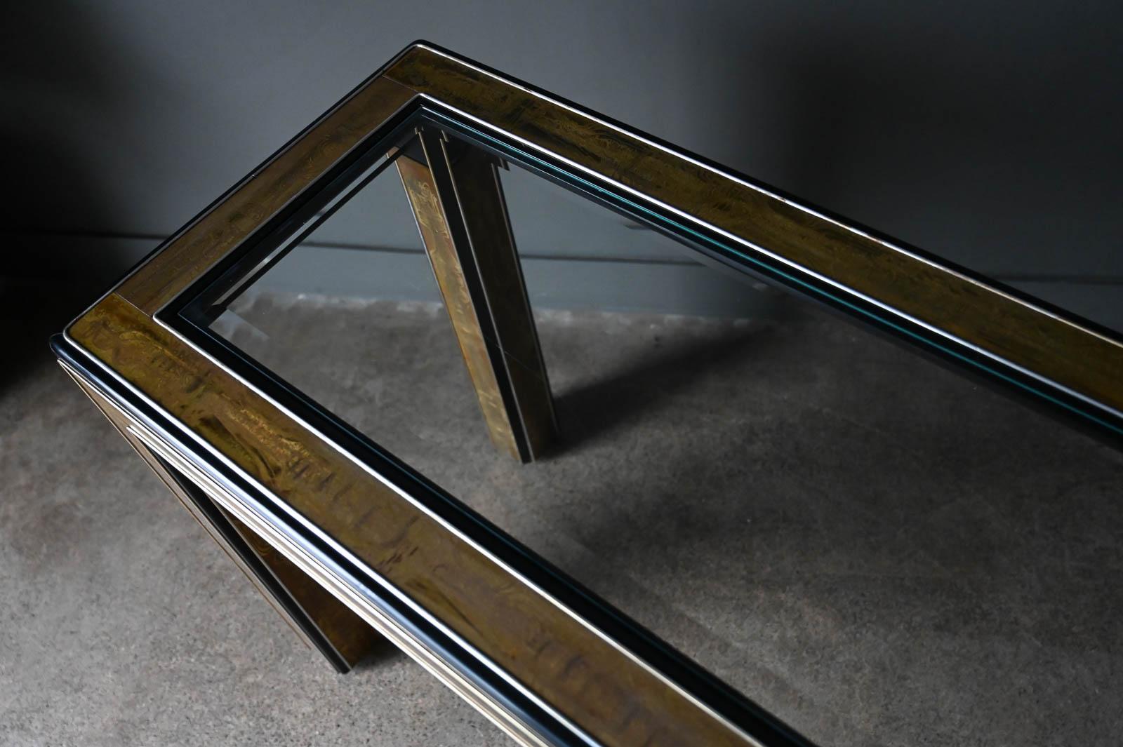 Bernhard Rohne for Mastercraft Etched Brass and Glass Console, circa 1970 2