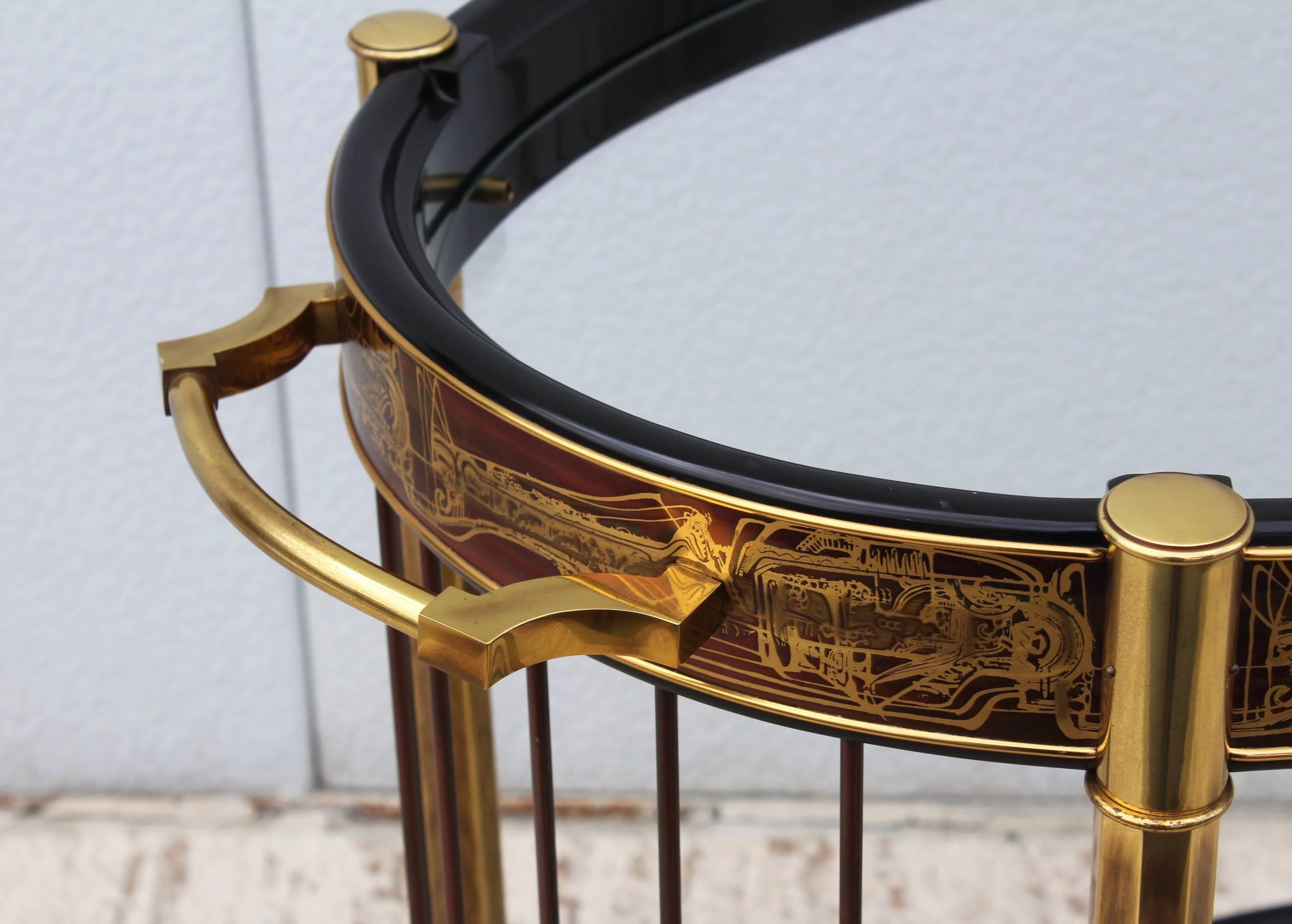 Bernhard Rohne for Mastercraft Etched Brass Bar Cart 5