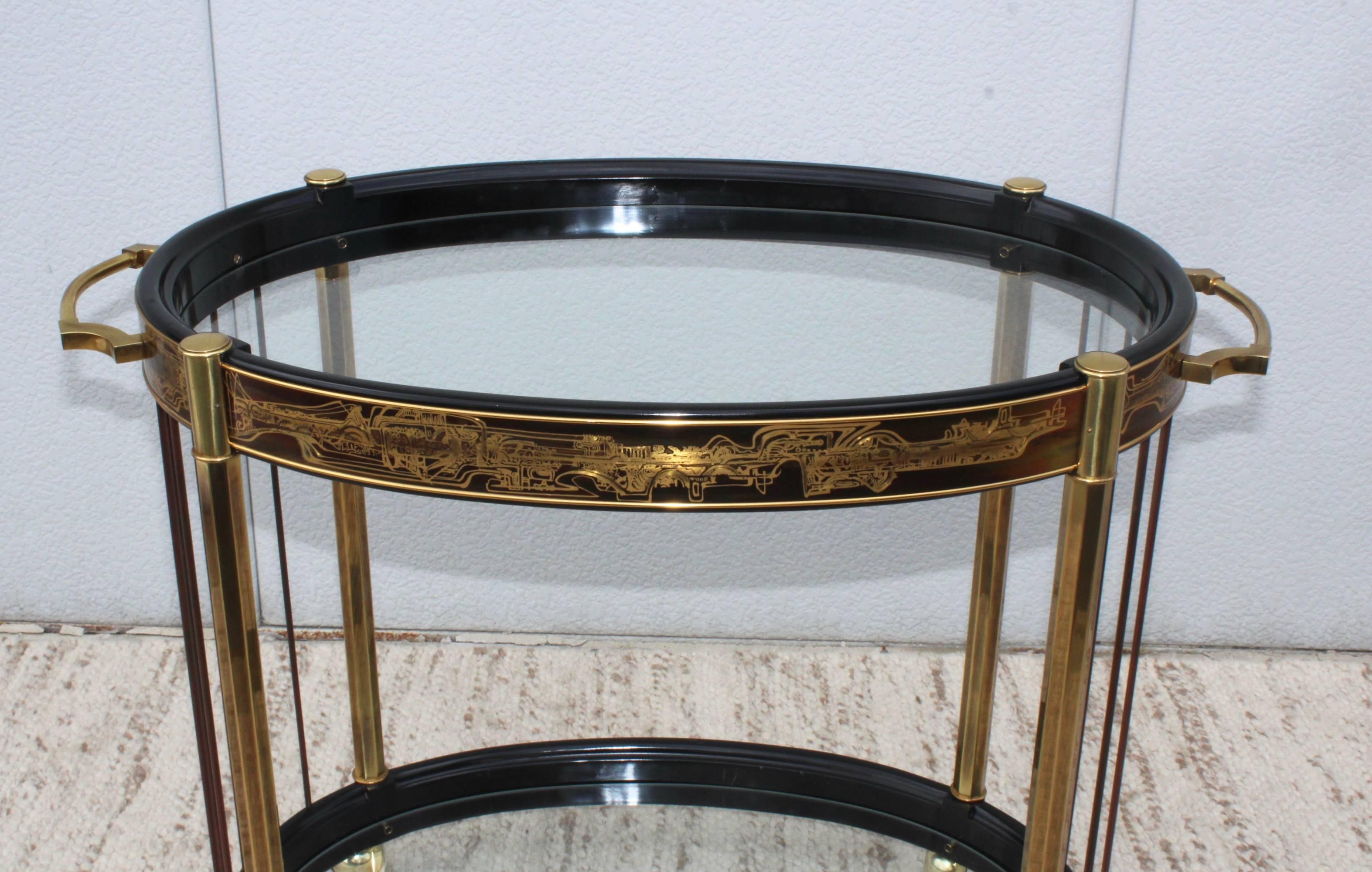 Bernhard Rohne for Mastercraft Etched Brass Bar Cart 3