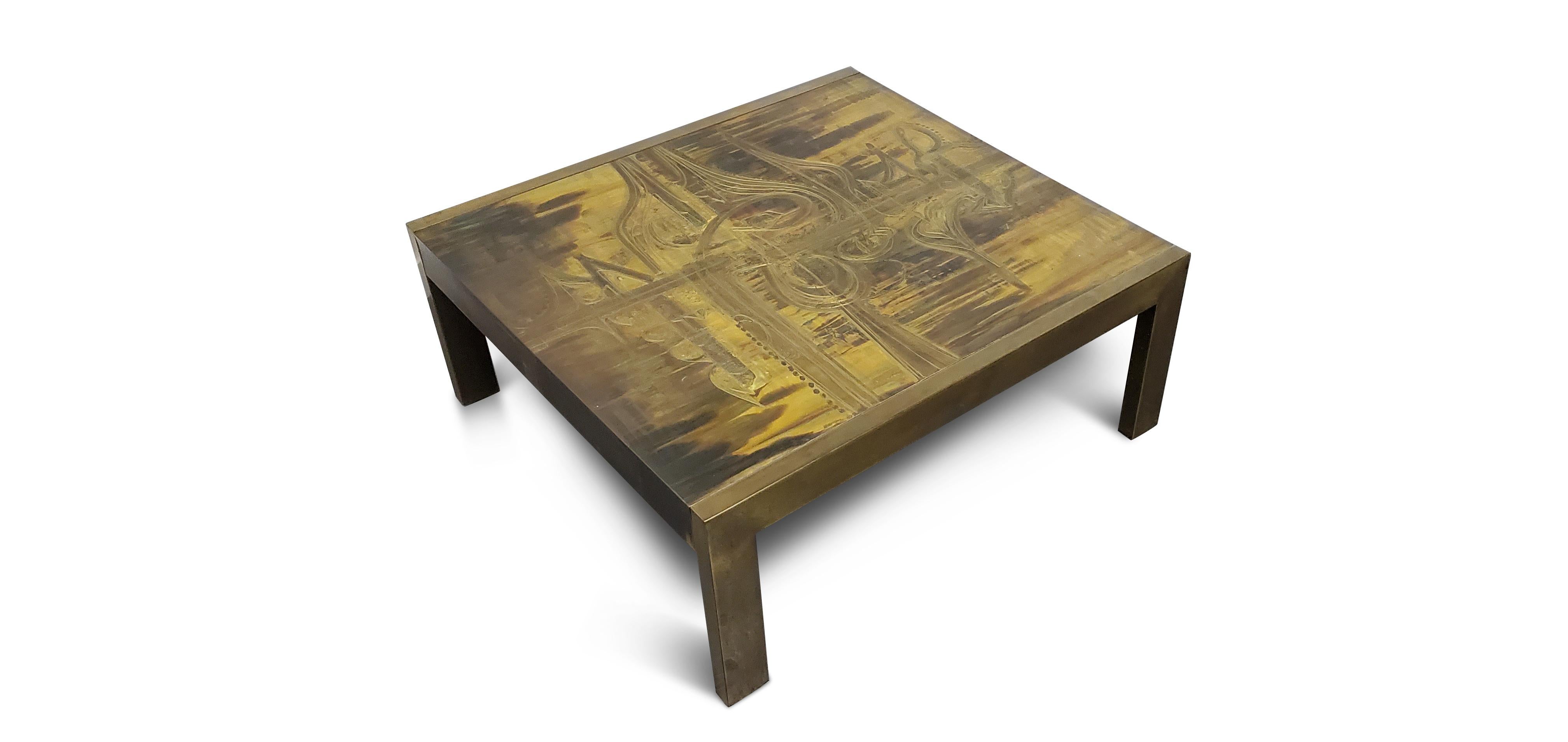 Bernhard Rohne for Mastercraft Etched Brass Coffee Table  3