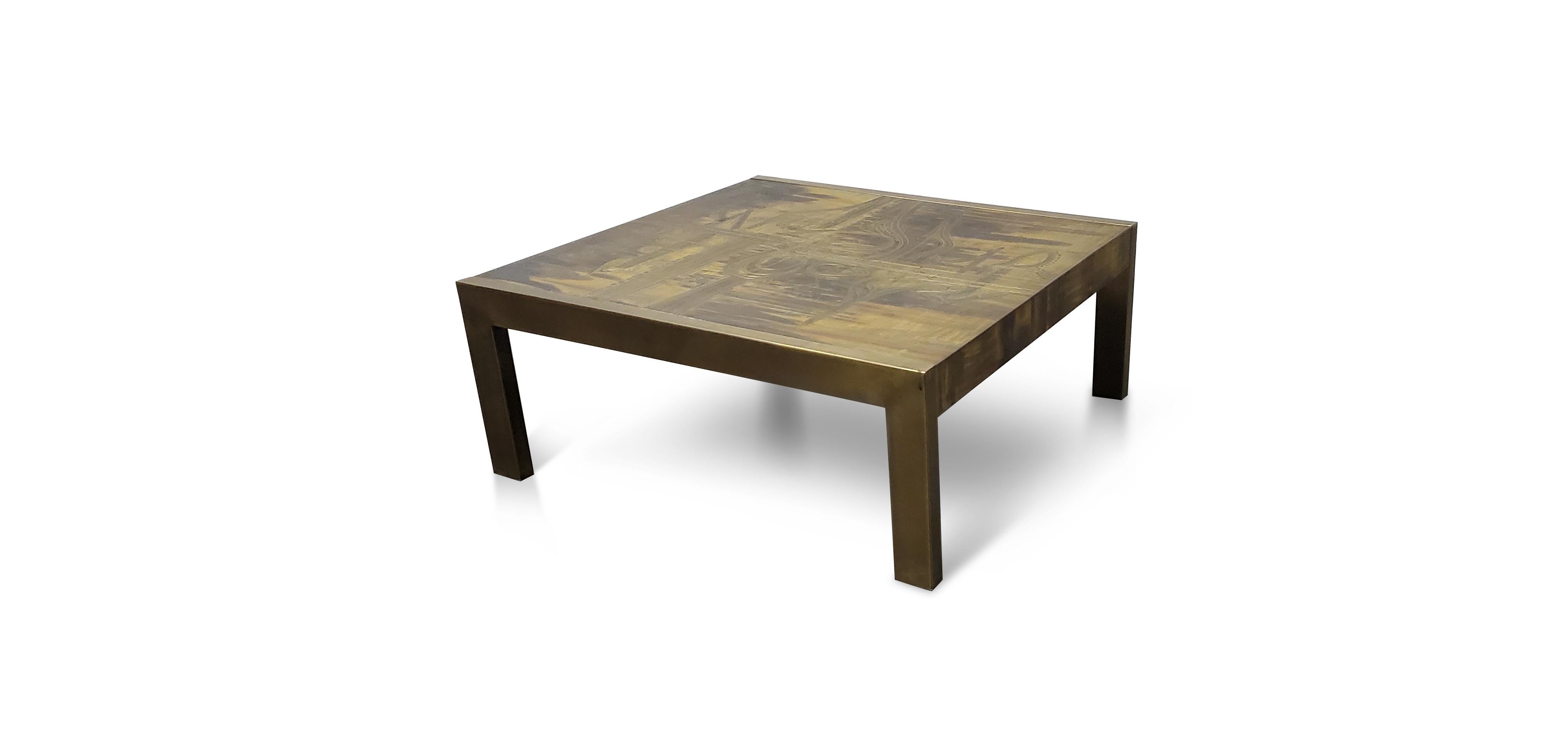 Bernhard Rohne for Mastercraft Etched Brass Coffee Table  4