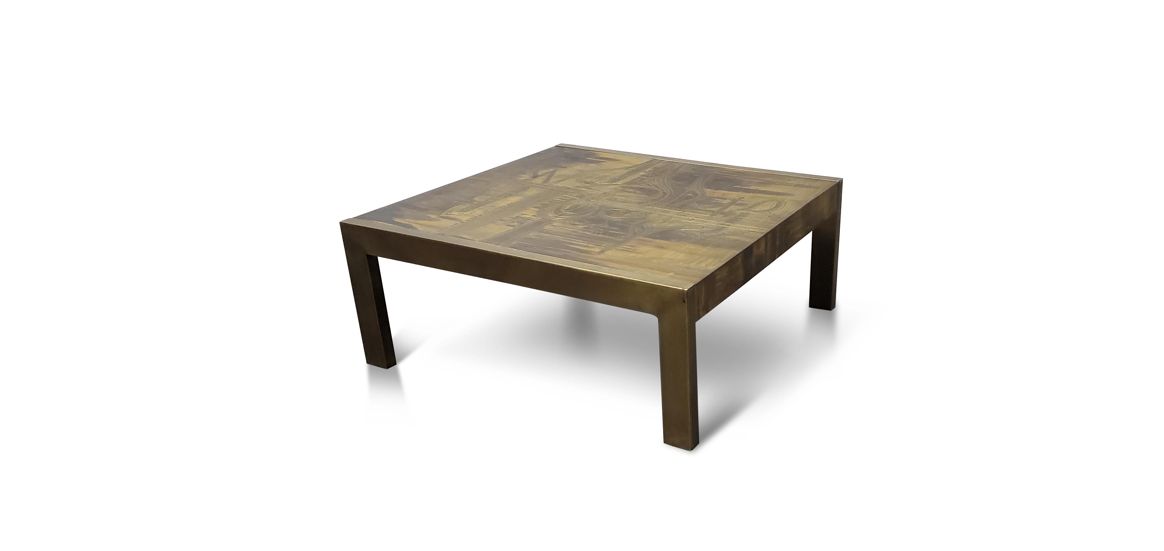 Bernhard Rohne for Mastercraft Etched Brass Coffee Table  5