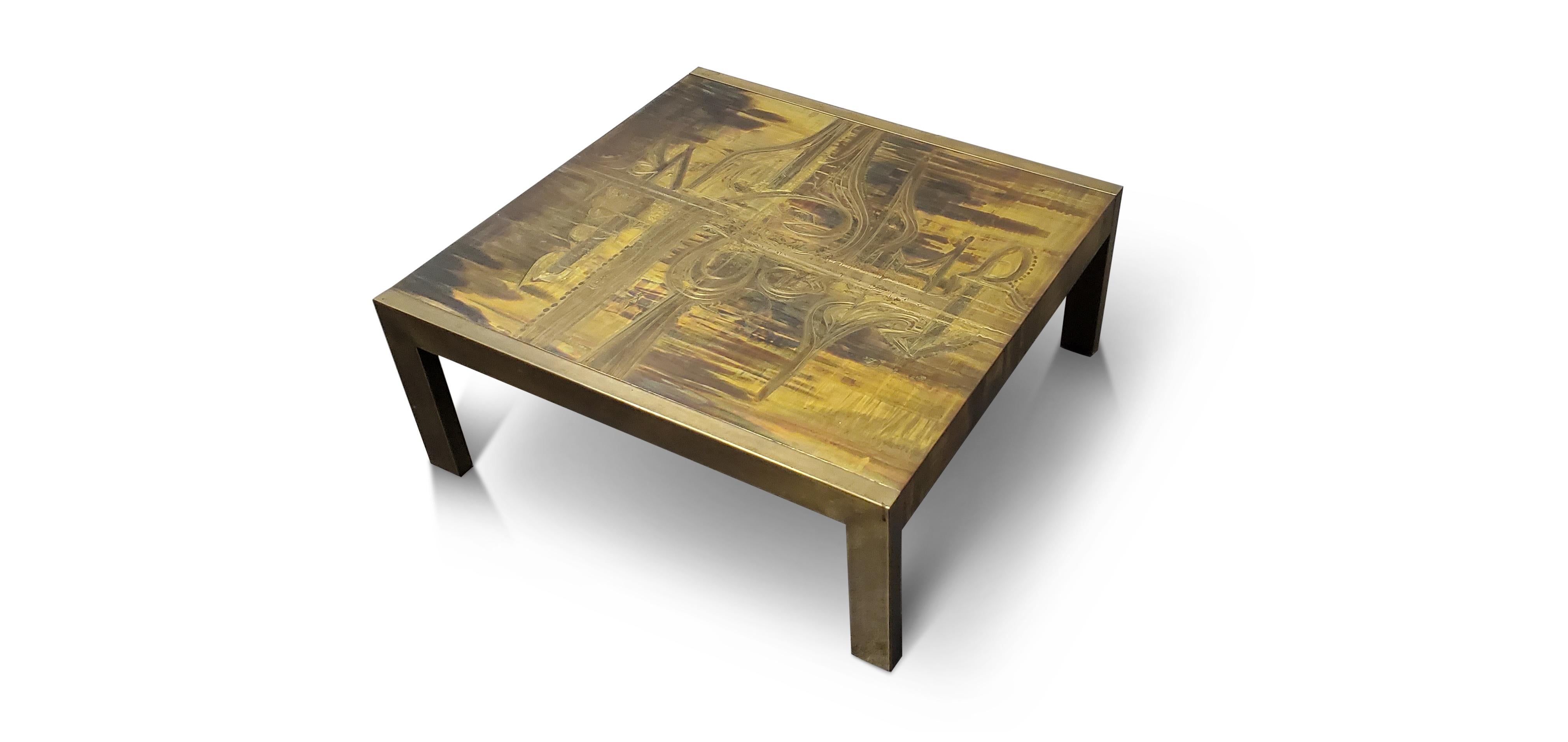 Metal Bernhard Rohne for Mastercraft Etched Brass Coffee Table 