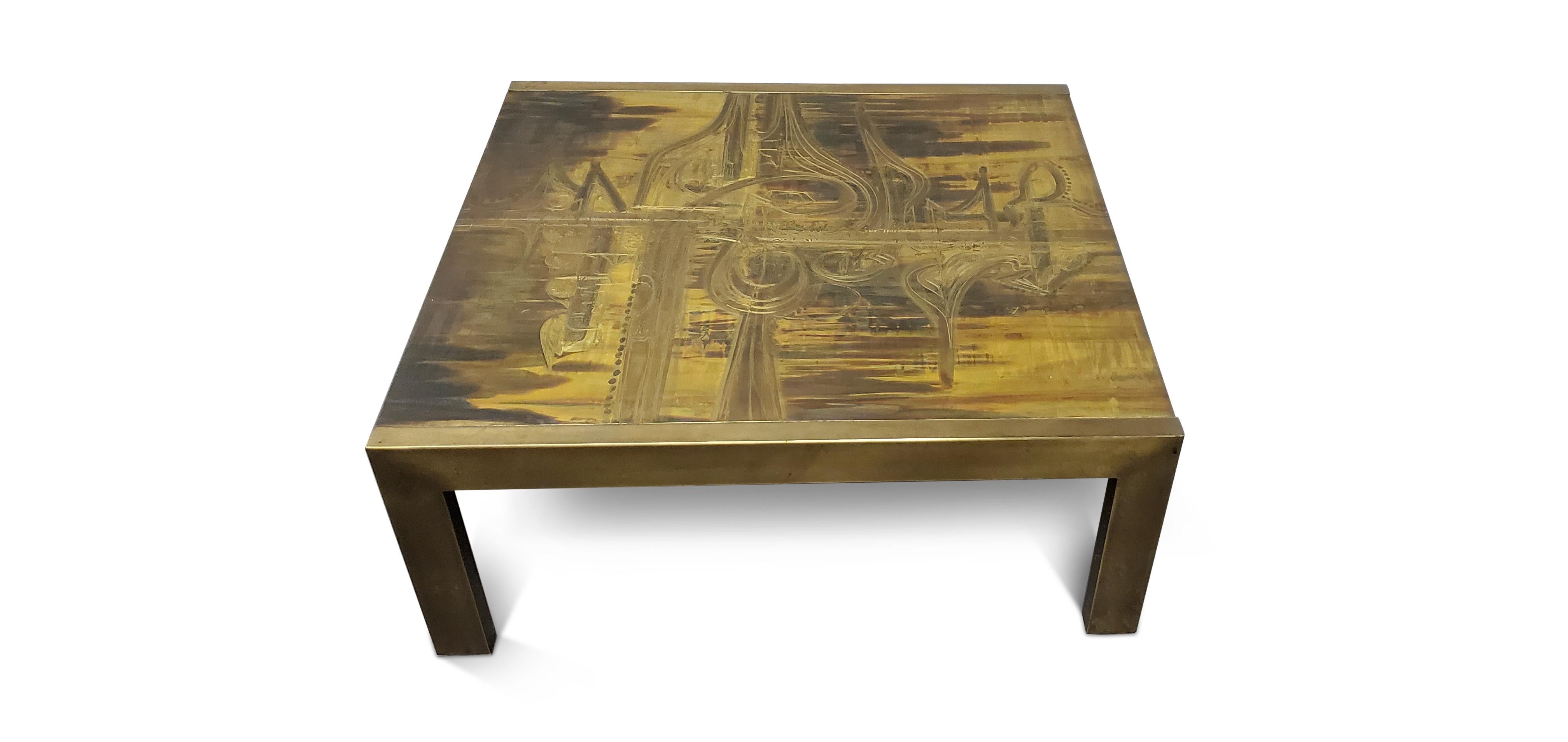 Bernhard Rohne for Mastercraft Etched Brass Coffee Table  1
