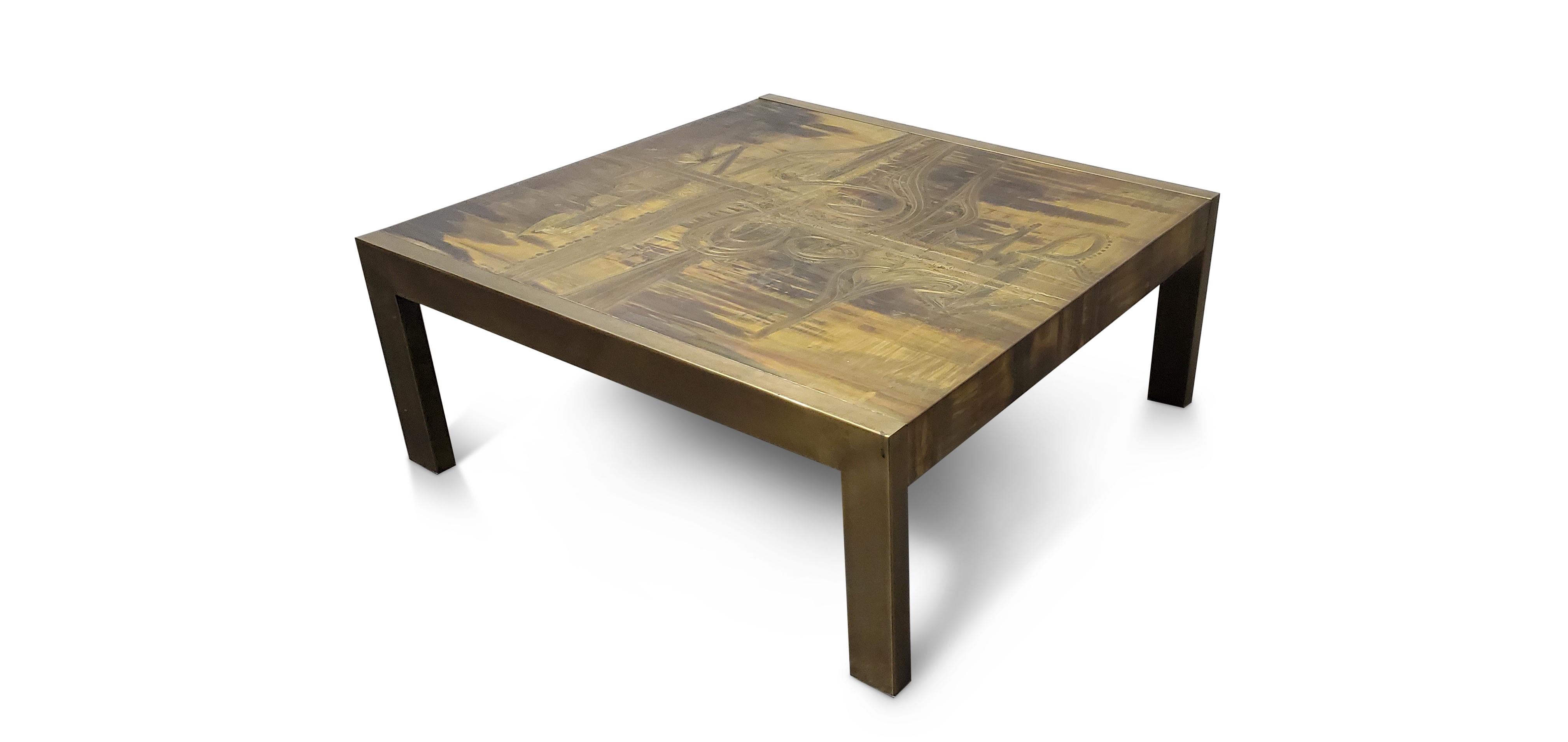 Bernhard Rohne for Mastercraft Etched Brass Coffee Table  2