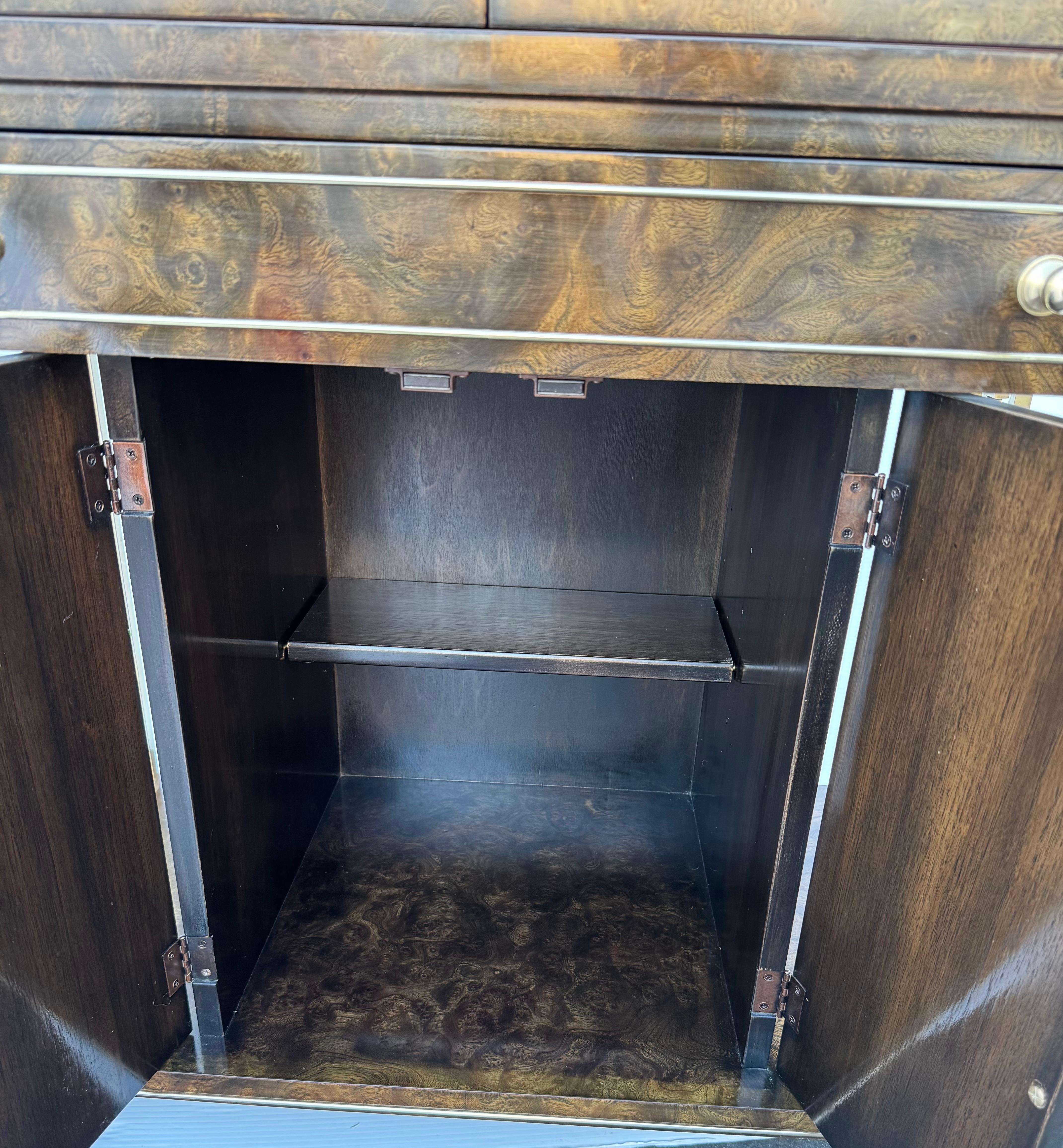 Late 20th Century Bernhard Rohne for Mastercraft Extendable Top Burl Buffet or Bar Cart For Sale