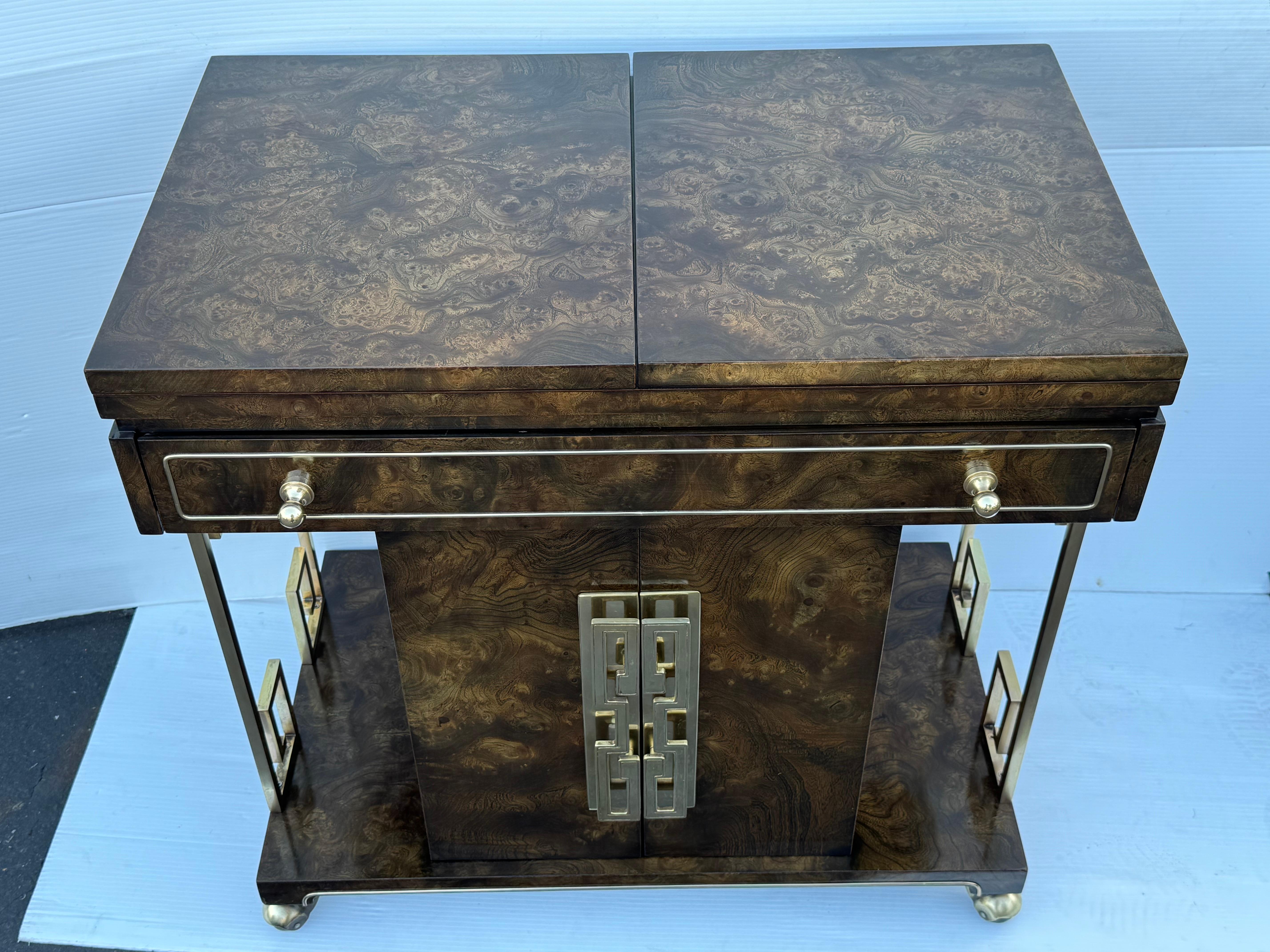 Bernhard Rohne for Mastercraft Extendable Top Burl Buffet or Bar Cart For Sale 1