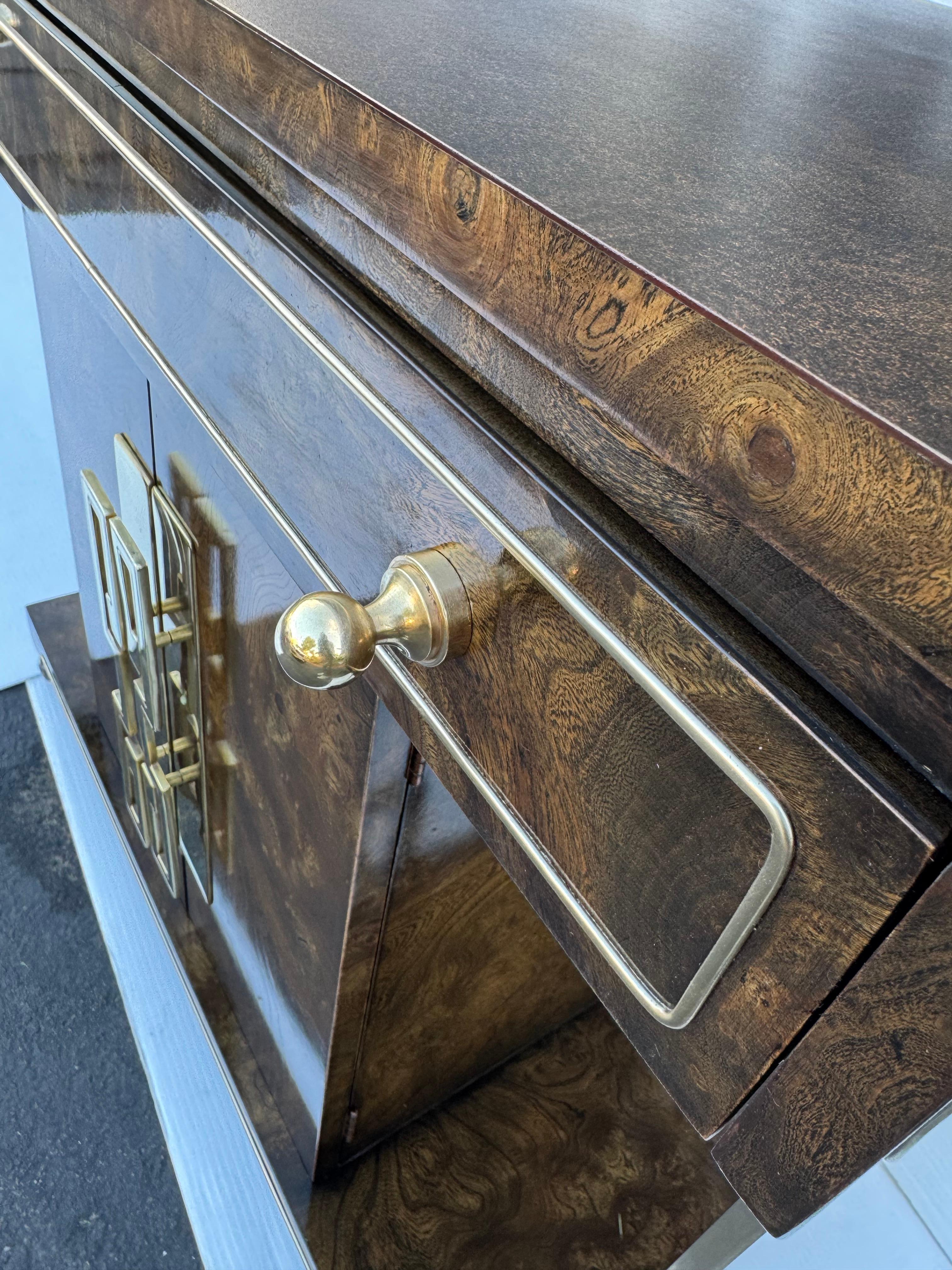 Bernhard Rohne for Mastercraft Extendable Top Burl Buffet or Bar Cart For Sale 2