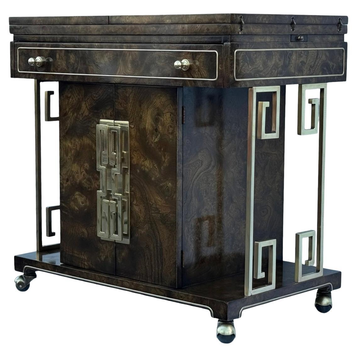 Bernhard Rohne for Mastercraft Extendable Top Burl Buffet or Bar Cart For Sale