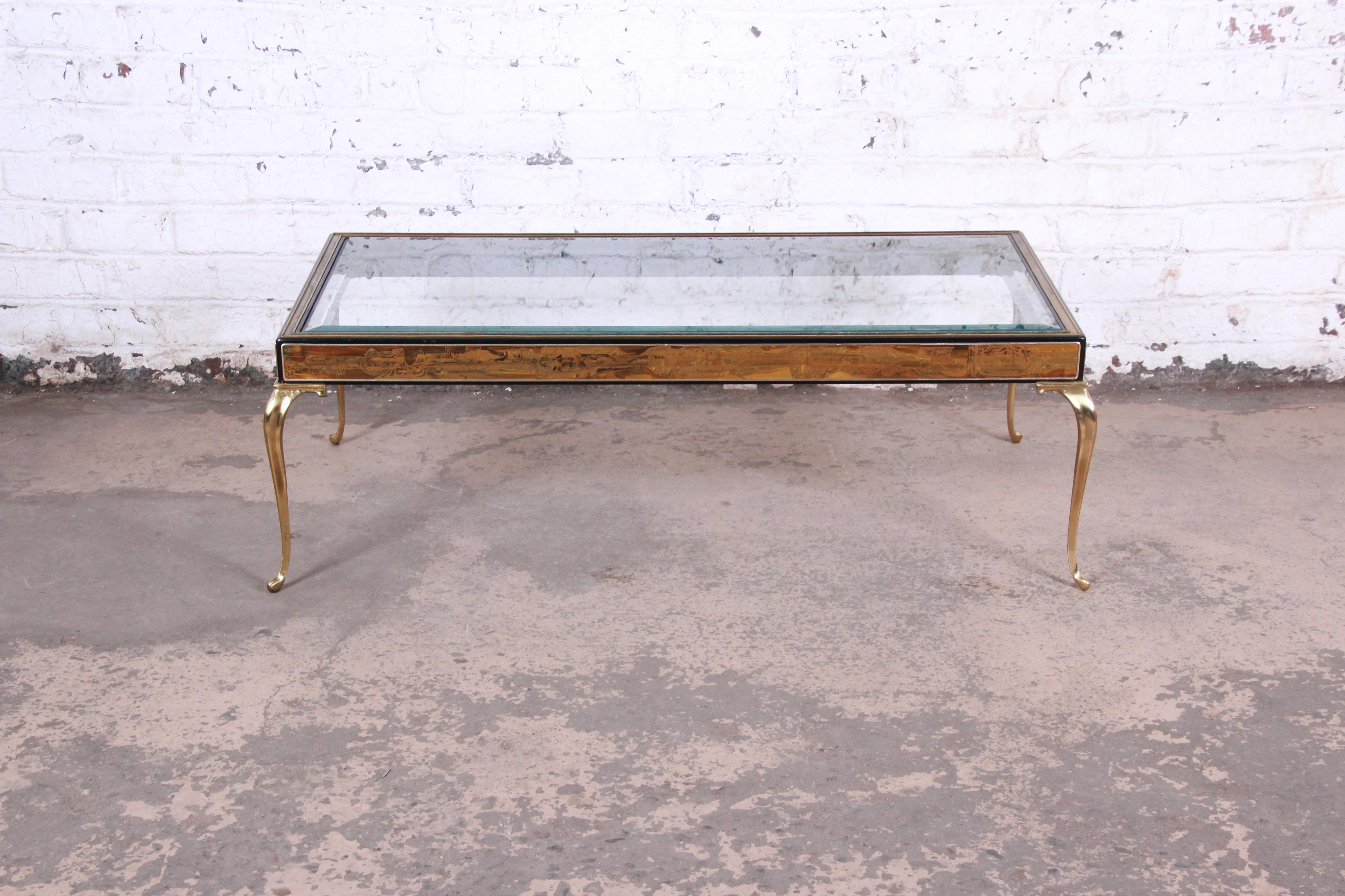 American Bernhard Rohne for Mastercraft Hollywood Regency Acid Etched Brass Coffee Table