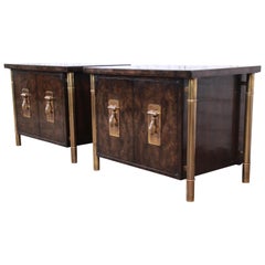 Bernhard Rohne for Mastercraft Hollywood Regency Brass and Burl Nightstands