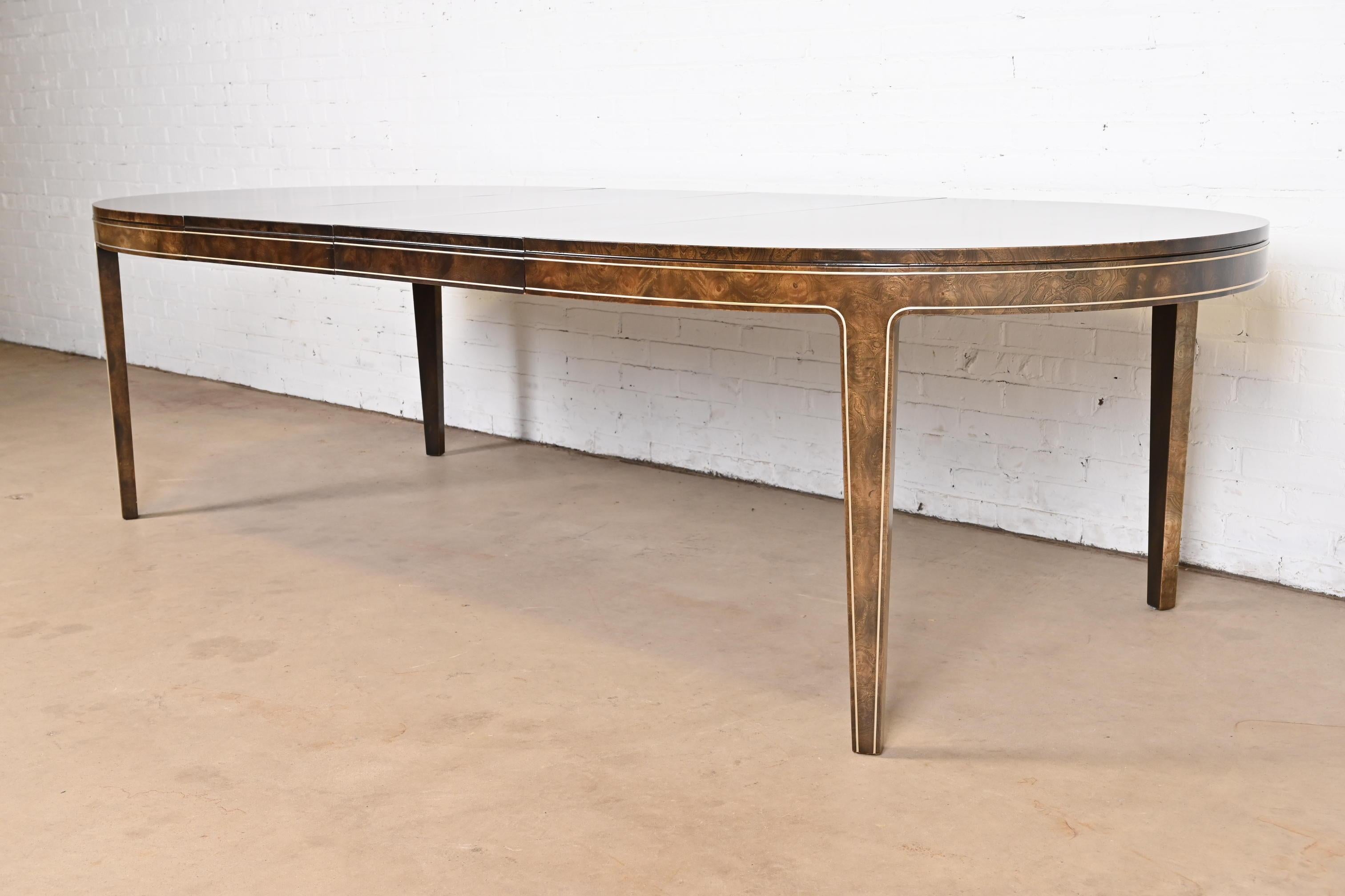 Bernhard Rohne for Mastercraft Hollywood Regency Burl and Brass Dining Table In Good Condition For Sale In South Bend, IN