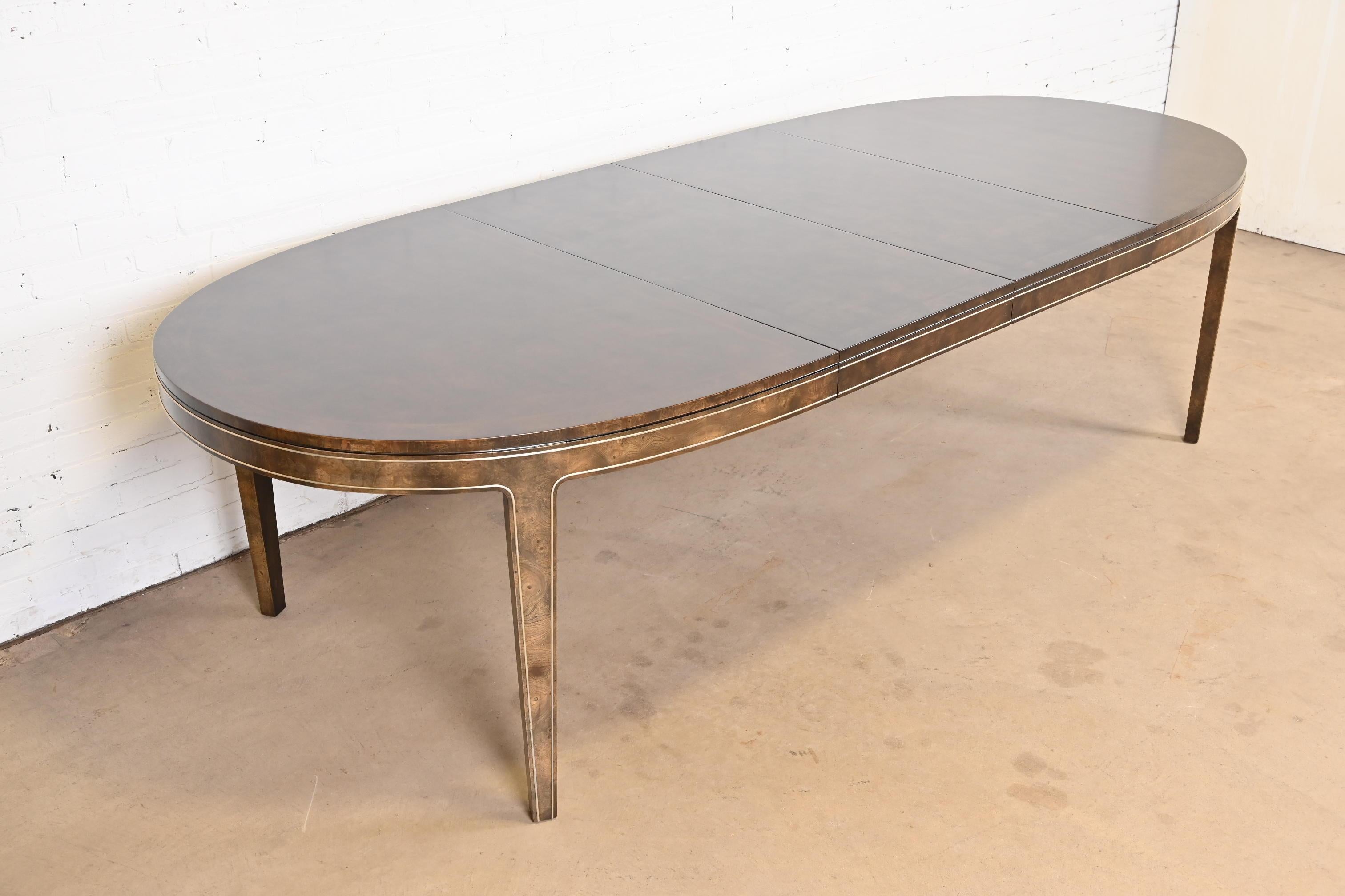 Late 20th Century Bernhard Rohne for Mastercraft Hollywood Regency Burl and Brass Dining Table For Sale
