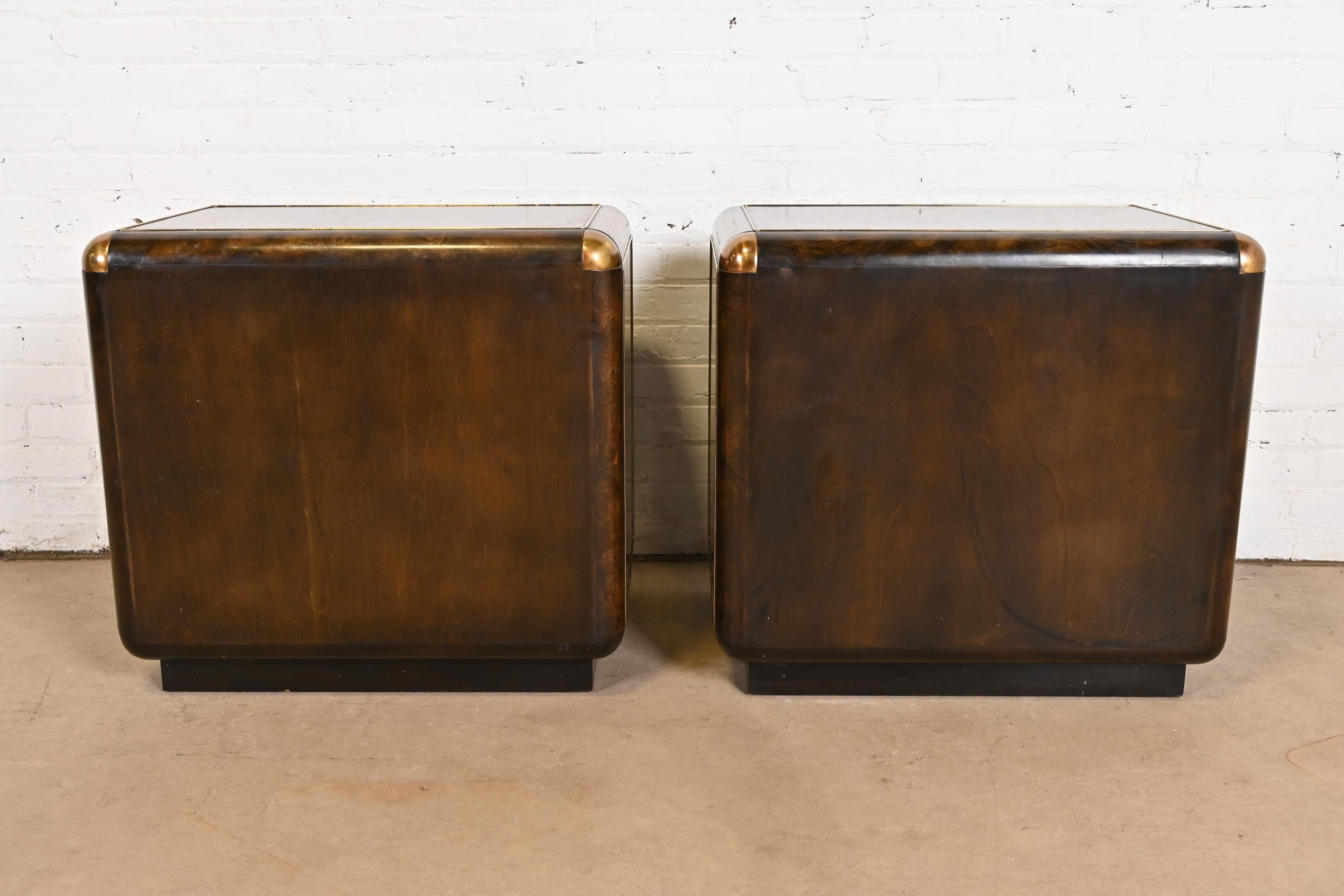Bernhard Rohne for Mastercraft Hollywood Regency Burl Wood and Brass Nightstands 6