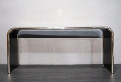Bernhard Rohne for Mastercraft Lacquer, Brass and Chrome Console Table