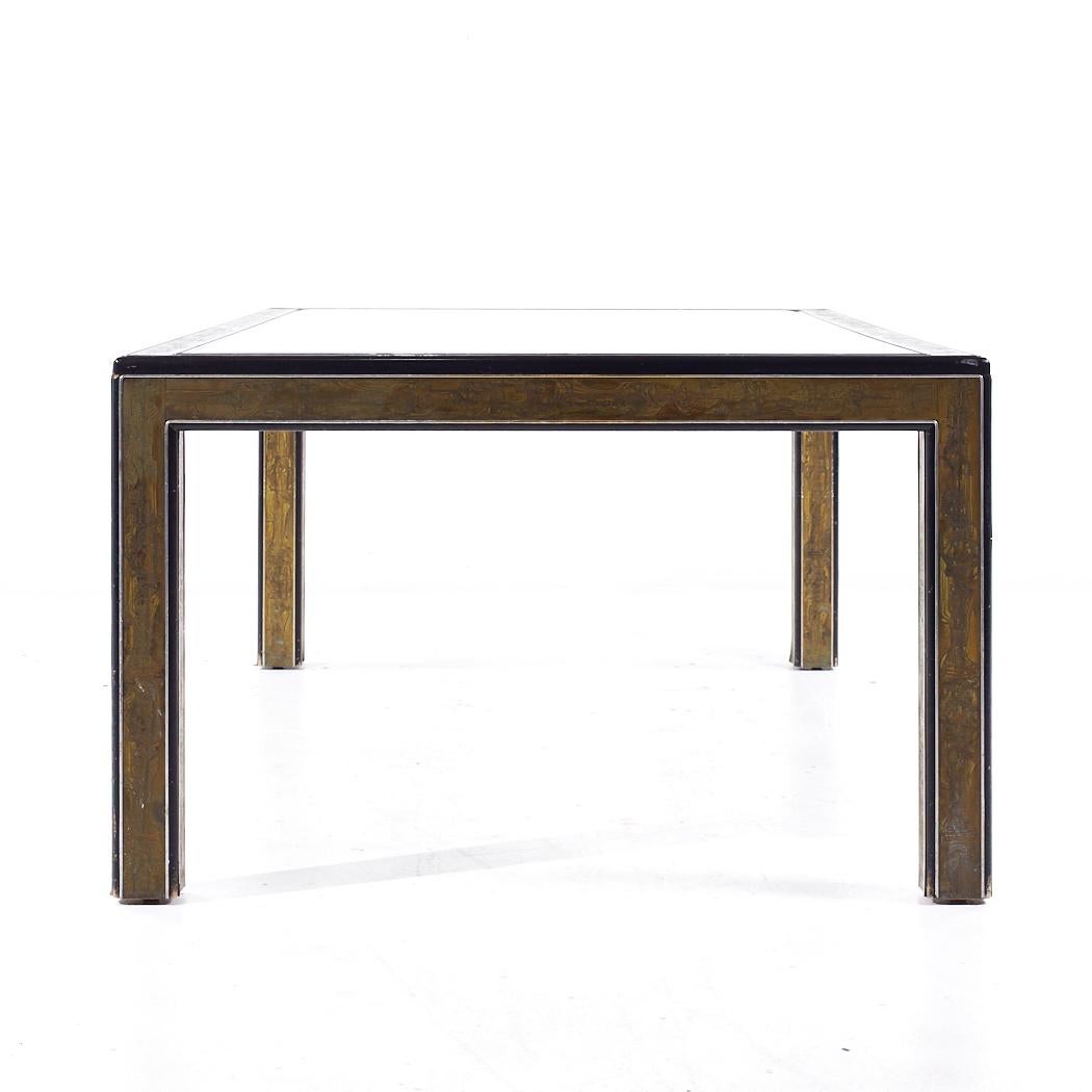 American Bernhard Rohne for Mastercraft MCM Lacquered Etched Brass Expanding Dining Table For Sale