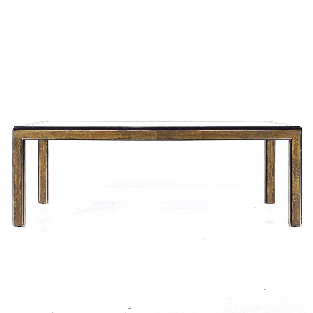 Bernhard Rohne for Mastercraft MCM Lacquered Etched Brass Expanding Dining Table In Good Condition For Sale In Countryside, IL