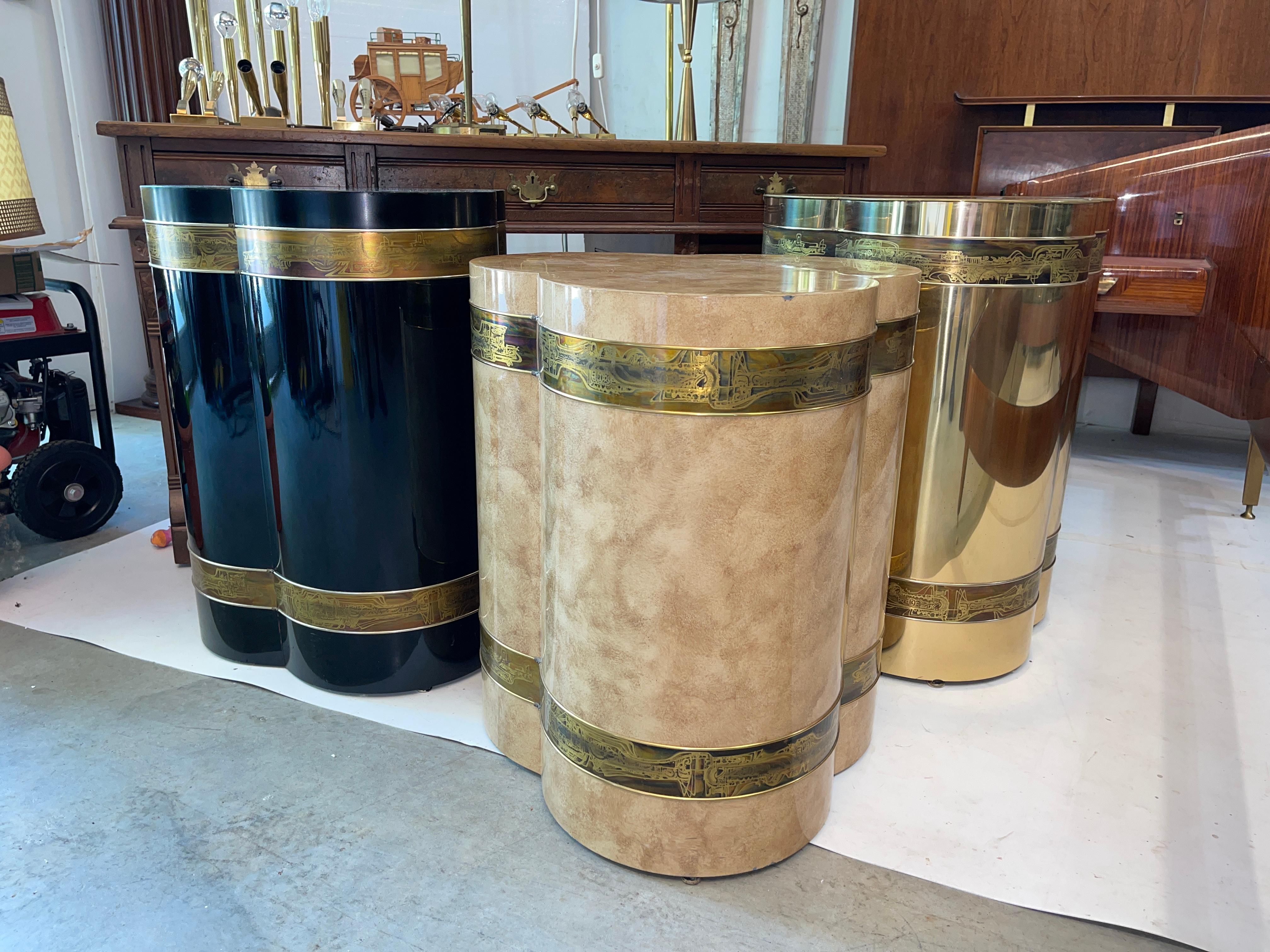 Brass Bernhard Rohne for Mastercraft Trefoil Trifoliate Clover Pedestal Drum Table