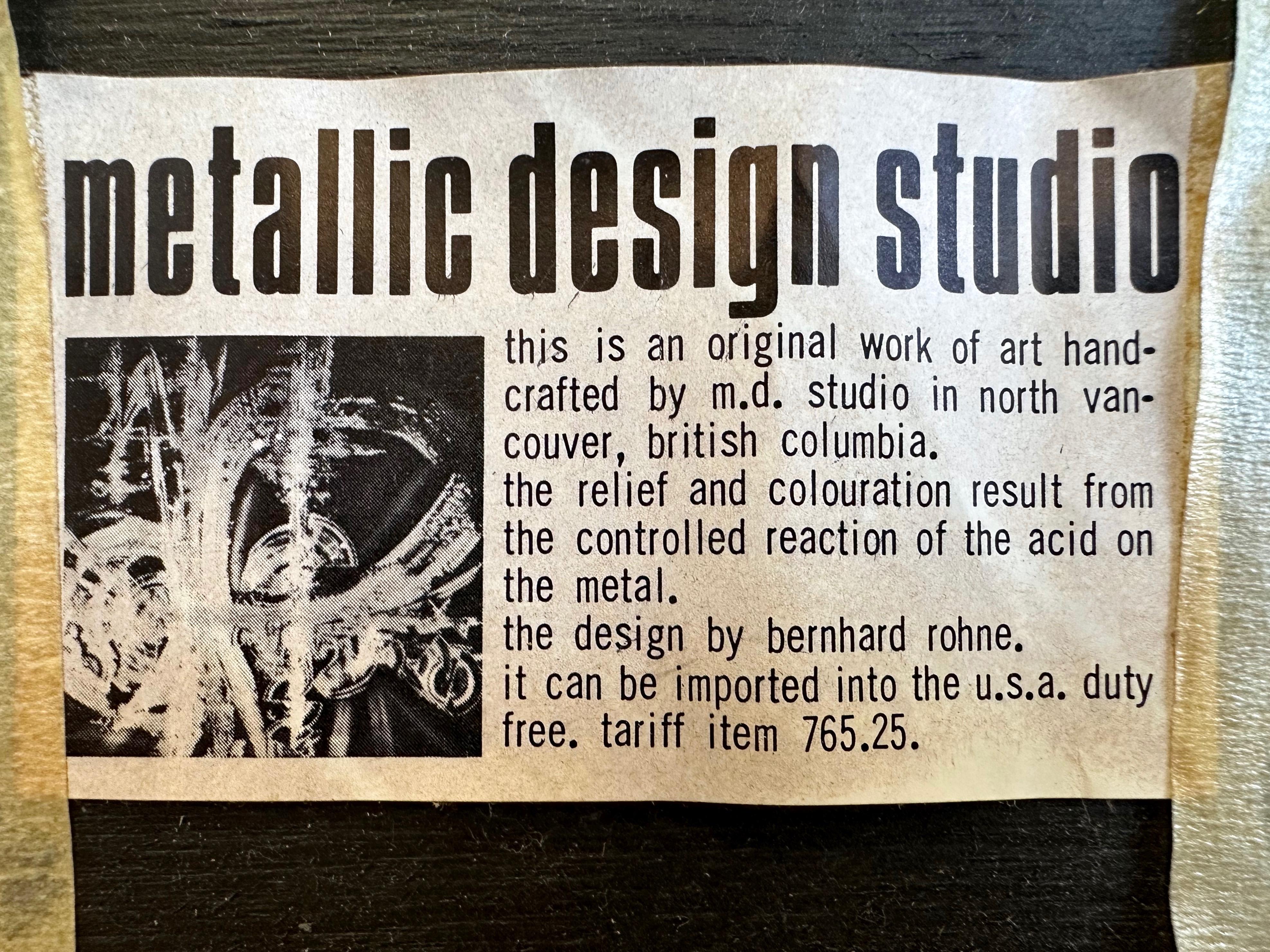 Bernhard Rohne for Metallic Design Studio Brutalist Etched Copper Wall Art, 1979 For Sale 13