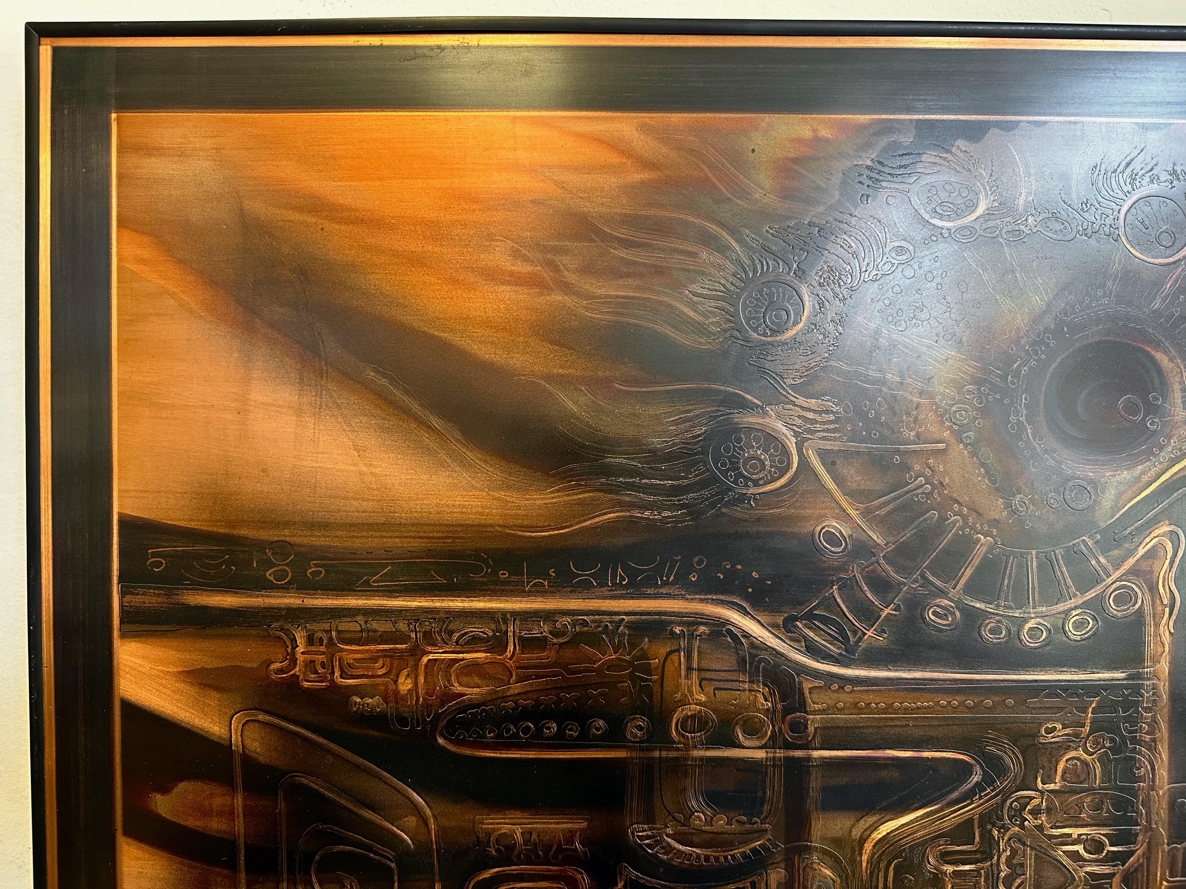 Bernhard Rohne for Metallic Design Studio Brutalist Etched Copper Wall Art, 1979 In Good Condition For Sale In San Francisco, CA