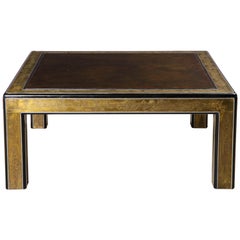 Bernhard Rohne Mastercraft Acid Etched Brass Coffee Table with Lacquered Center
