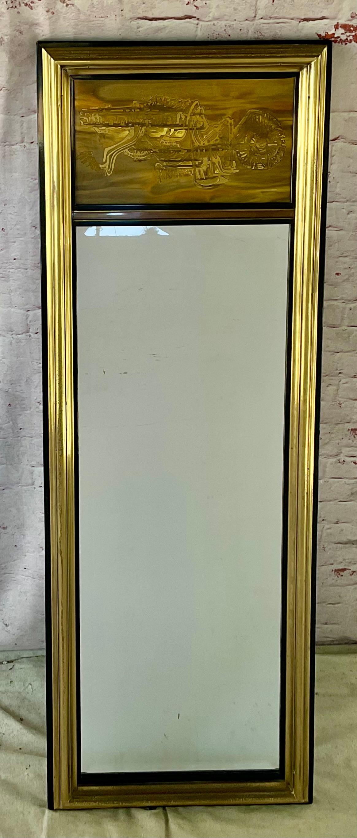 Mid-Century Modern Grand miroir mural Bernhard Rohne Mastercraft en laiton gravé à l'acide en vente