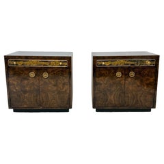 Bernhard Rohne Mastercraft Burl and Acid Etched Brass Nightstands, 1970's