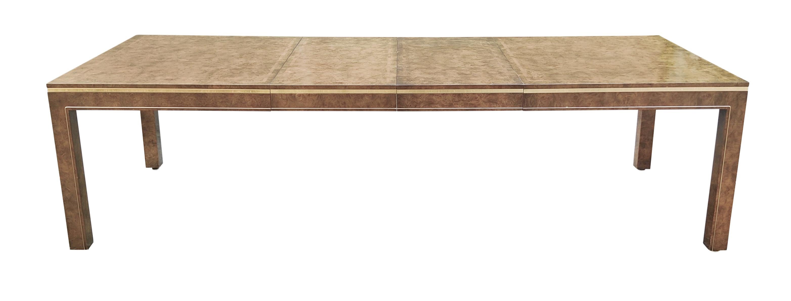 Lacquered Bernhard Rohne Mastercraft Burl, Brass Inlaid Rosewood Extension Dining Table