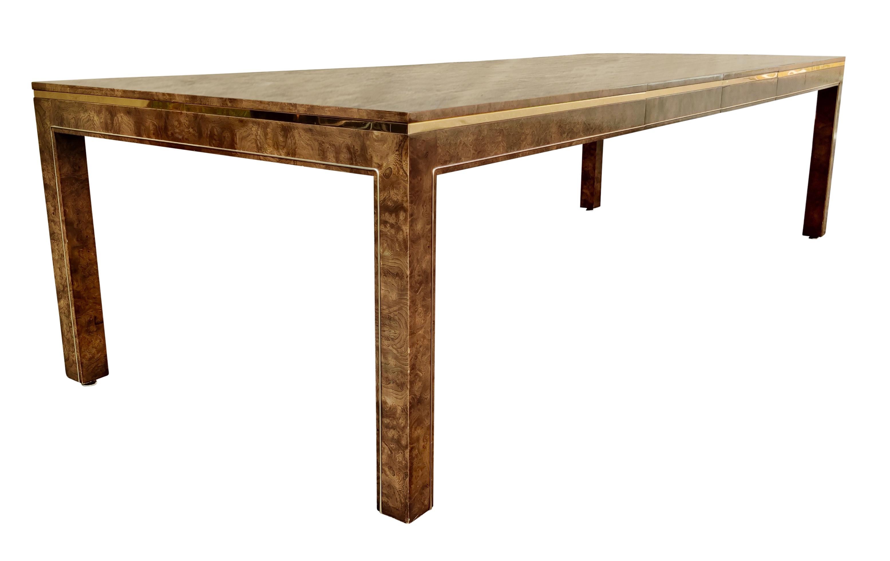 Bernhard Rohne Mastercraft Burl, Brass Inlaid Rosewood Extension Dining Table In Good Condition In Philadelphia, PA