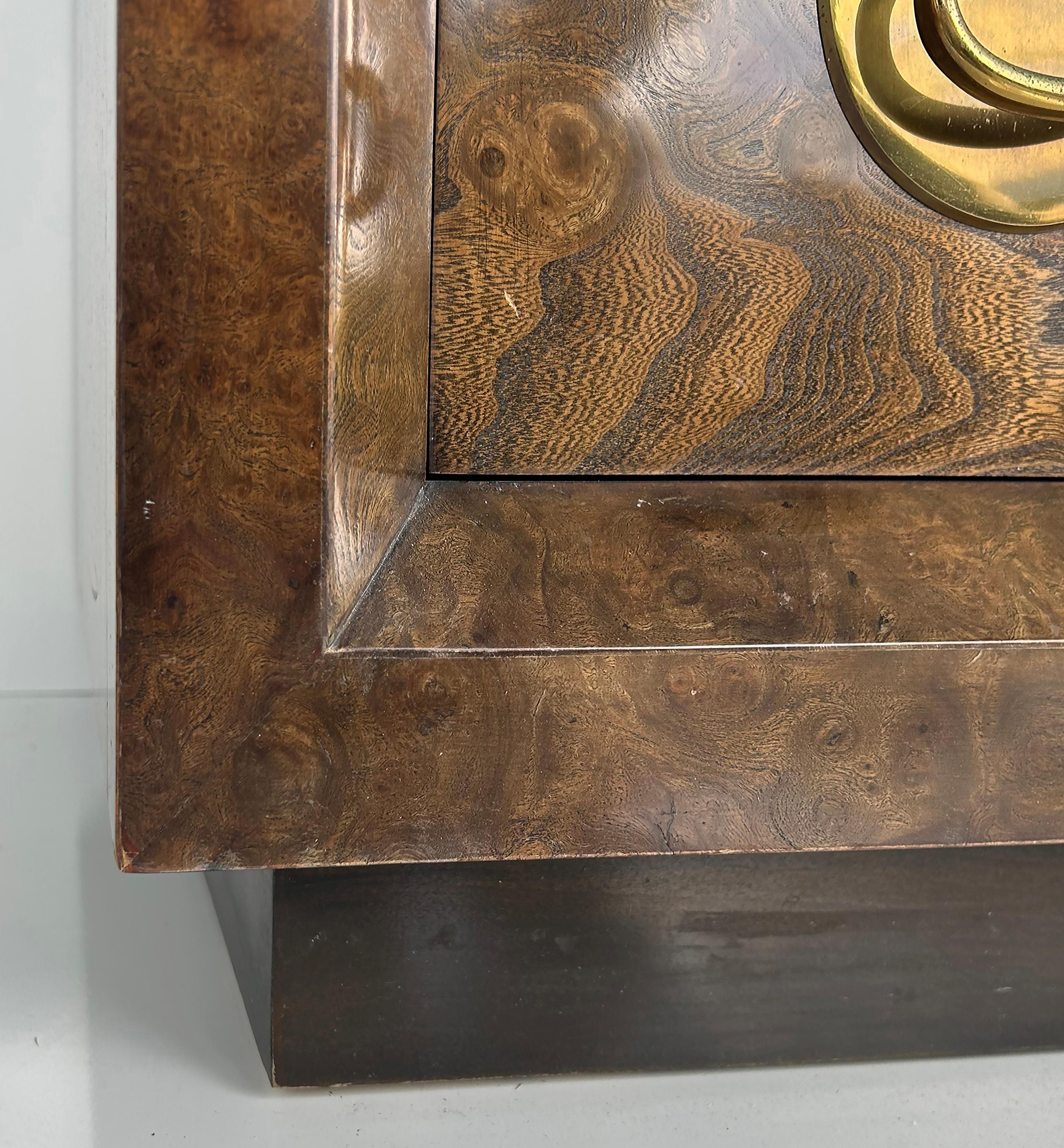 Bernhard Rohne Mastercraft Burl Wood Etched Brass Tall Chest circa 1970s For Sale 6