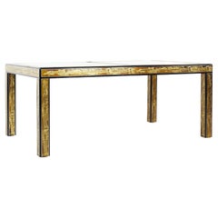 Bernhard Rohne Mastercraft MCM Lacquer Etched Brass Panel Expanding Dining Table
