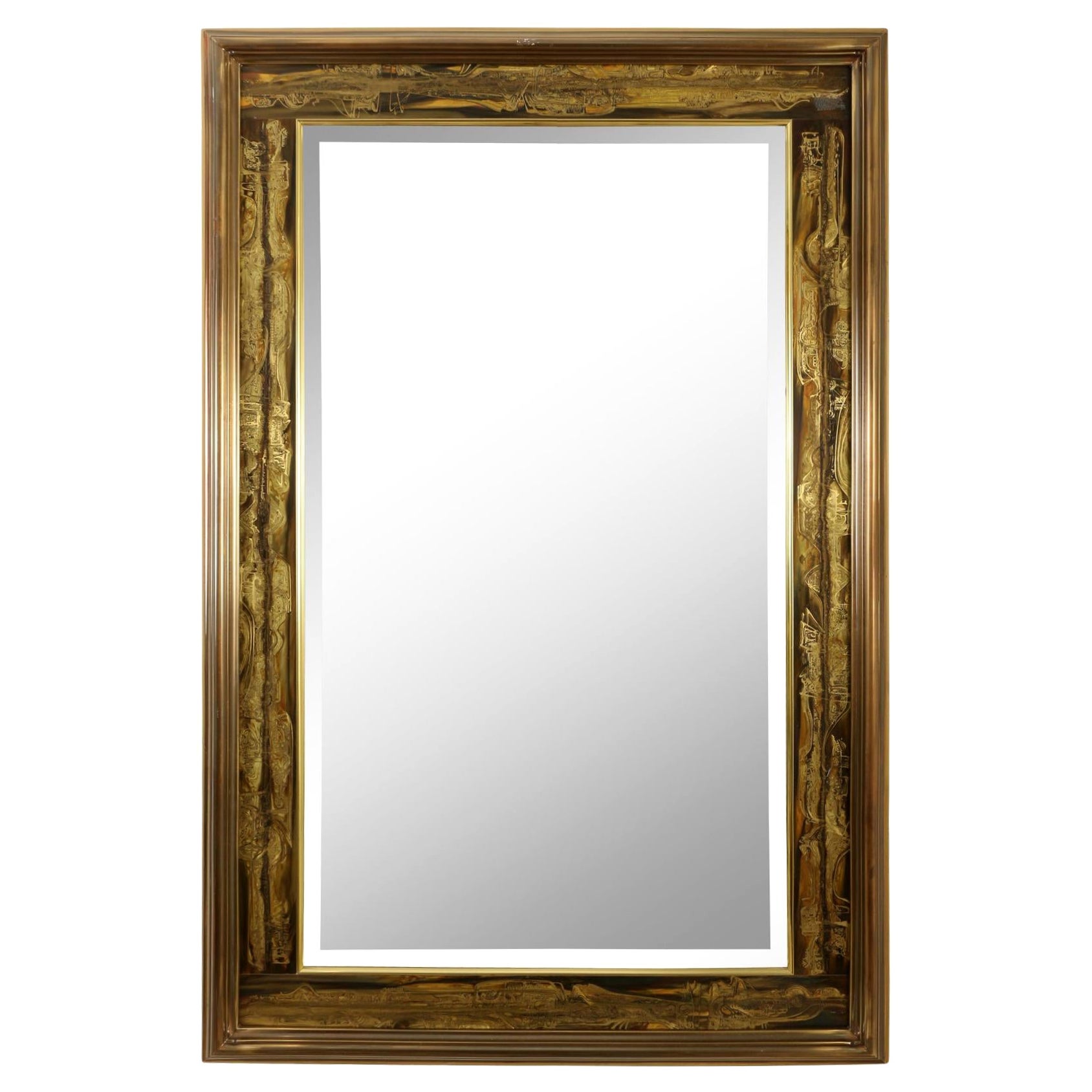 Bernhard Rohne Mastercraft miroir vintage en laiton gravé