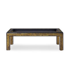 Bernhard Rohne Mid Century Acid Etched Brass and Glass Coffee Table