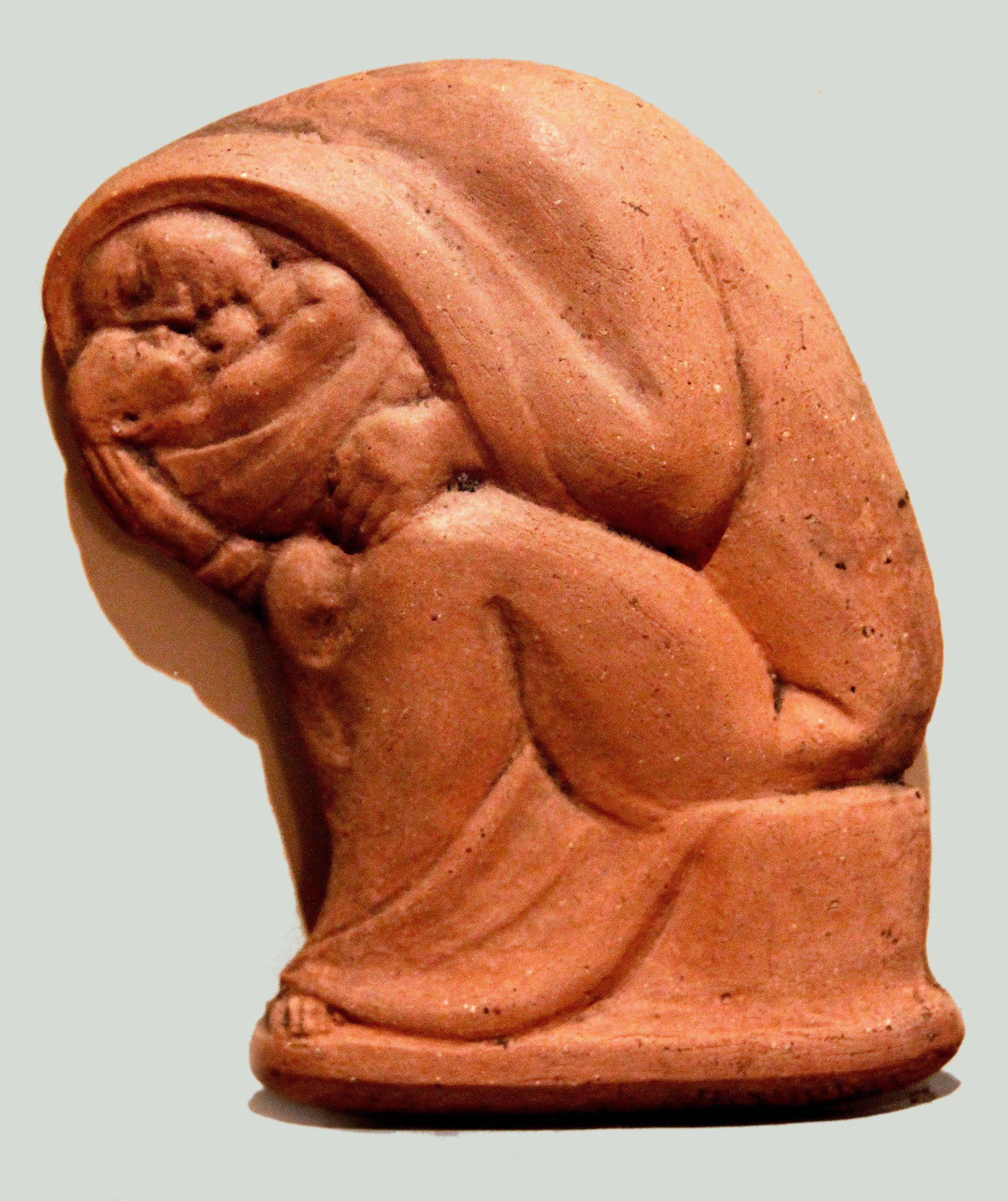 Bernhard Sopher Figurative Sculpture - Cradling Baby; Bernhard D. Sopher (American-German 1879 - 1949); terracotta