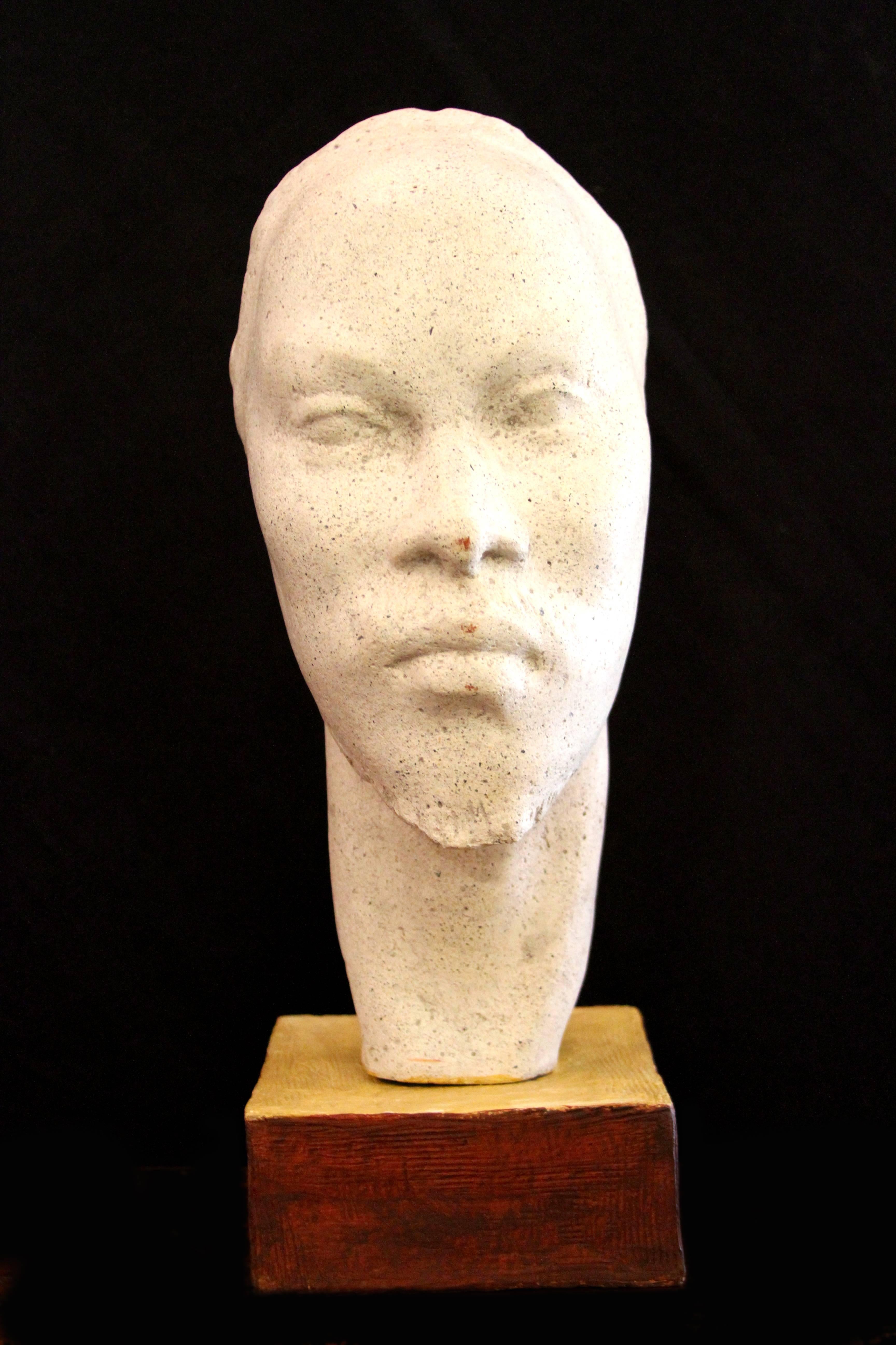 Bernhard Sopher Figurative Sculpture - Head of a Man; Bernhard D. Sopher (American-German 1879 - 1949); earthenware