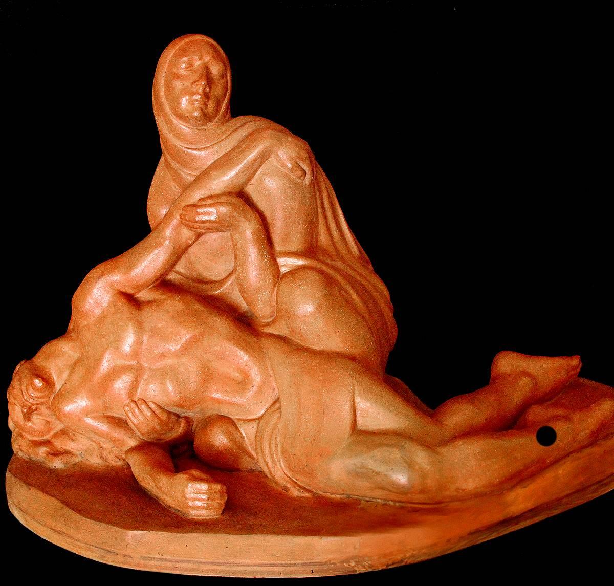 Bernhard Sopher Figurative Sculpture - Pieta; Bernhard D. Sopher (American-German 1879 - 1949); terracotta