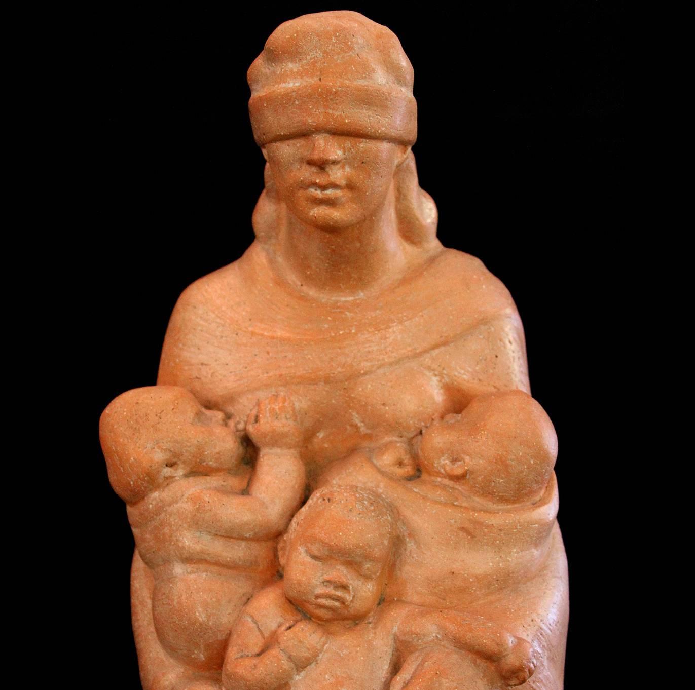 The Blind Mother; Bernhard D. Sopher (American-German 1879 - 1949); terracotta - Sculpture by Bernhard Sopher