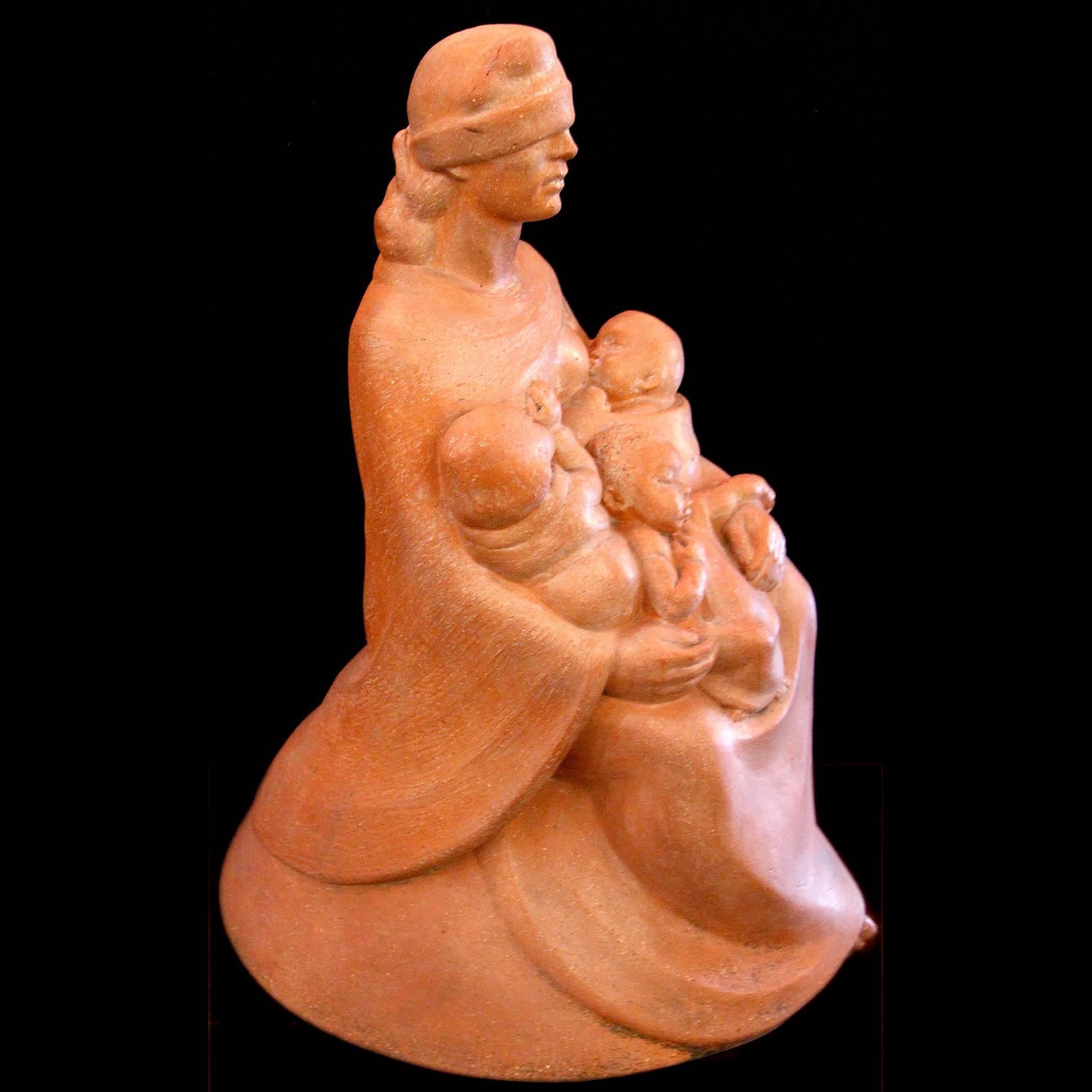 The Blind Mother; Bernhard D. Sopher (American-German 1879 - 1949); terracotta - Black Figurative Sculpture by Bernhard Sopher