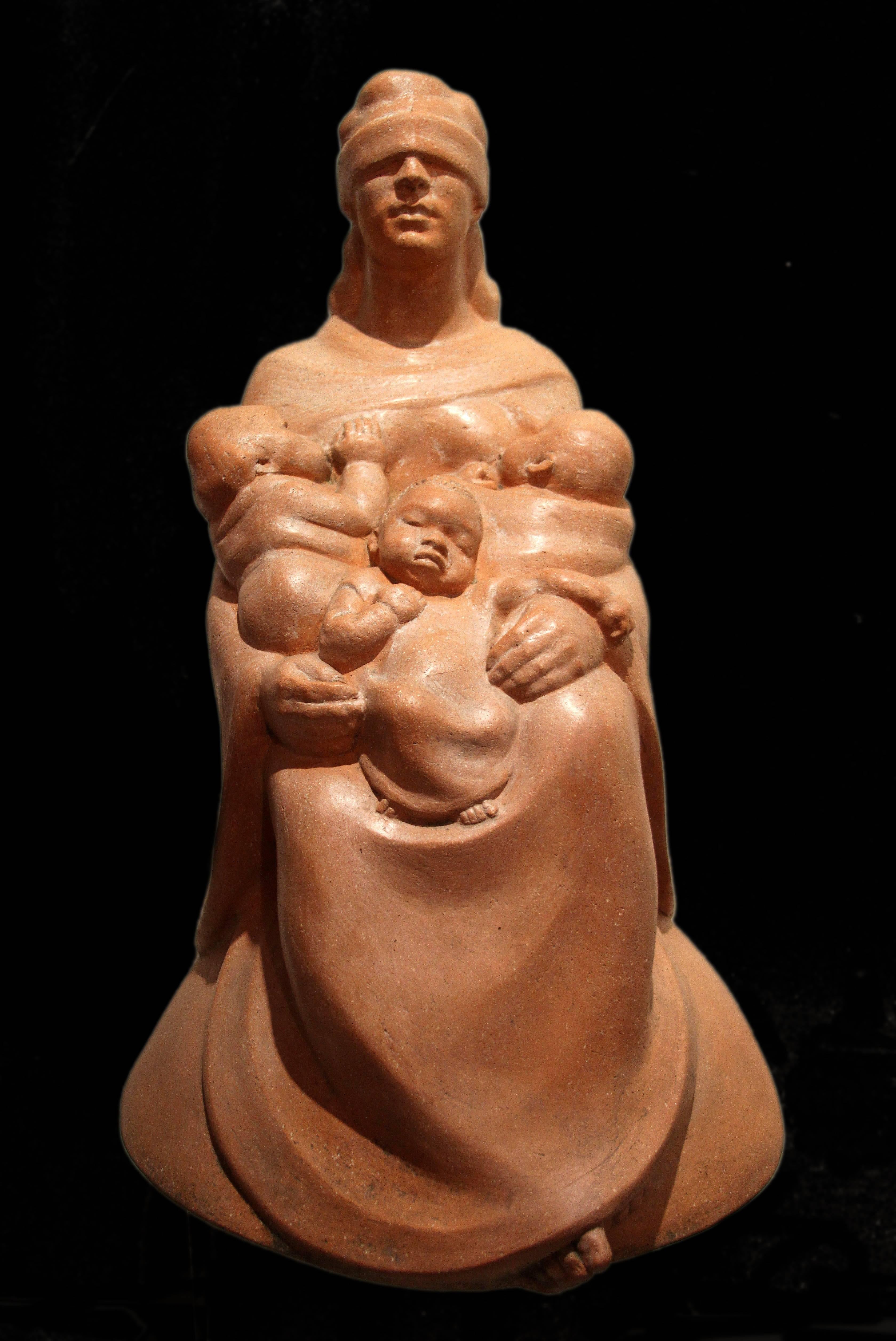 Bernhard Sopher Figurative Sculpture - The Blind Mother; Bernhard D. Sopher (American-German 1879 - 1949); terracotta