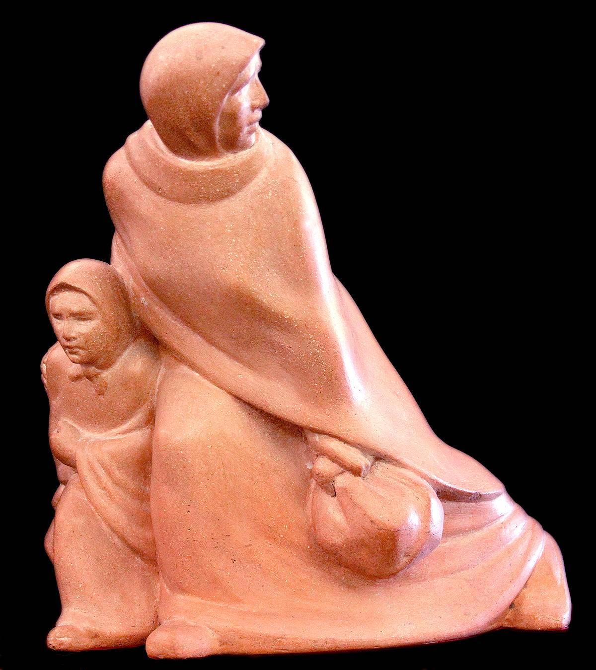 Bernhard Sopher Figurative Sculpture - The Escape; Bernhard D. Sopher (American-German 1879 - 1949); terracotta