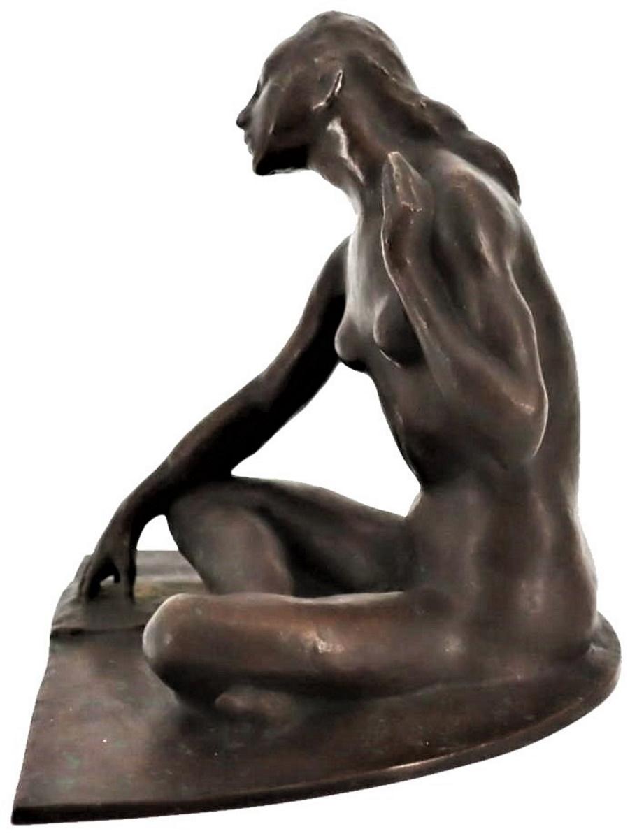 Américain Bernhard Sopher, Nu assis, Sculpture en bronze patiné Art Déco, vers 1930   en vente